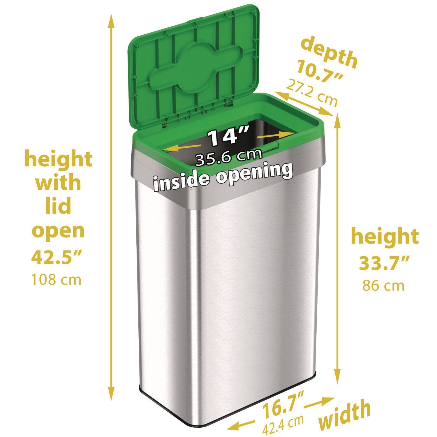 Open Top Compost Bin with Color-Coded Lid, 21 gal, Plastic/Stainless Steel, Silver/Green