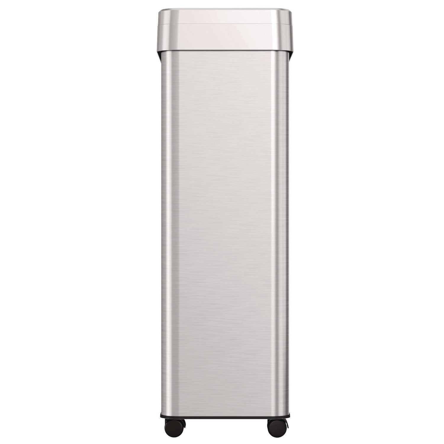 Open Top Trash Can with Wheels, 21 gal, Plastic/Stainless Steel, Silver