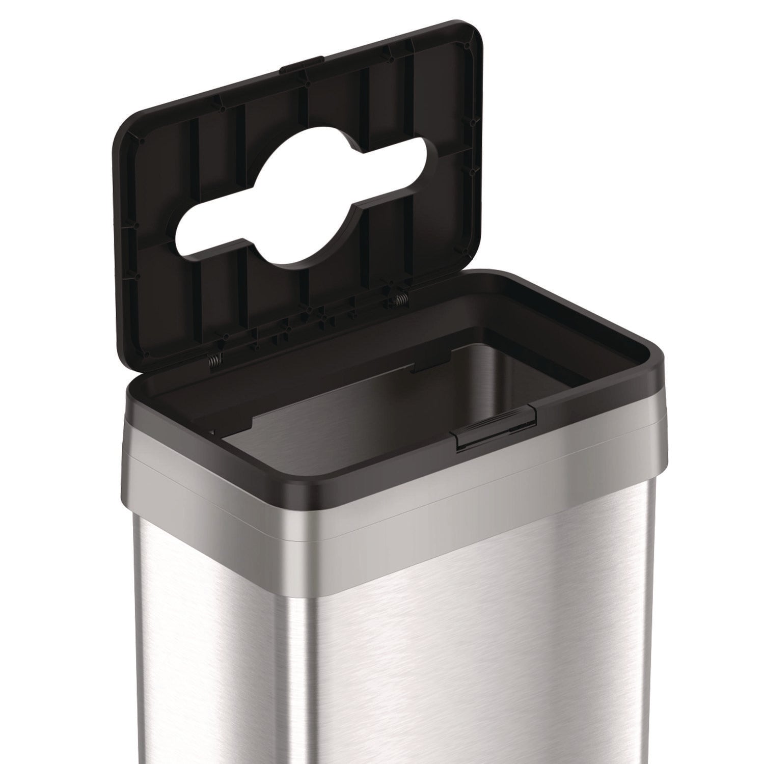 Open Top Trash Bin with Wheels and Color-Coded Lid, 21 gal, Plastic/Stainless Steel, Silver/Black