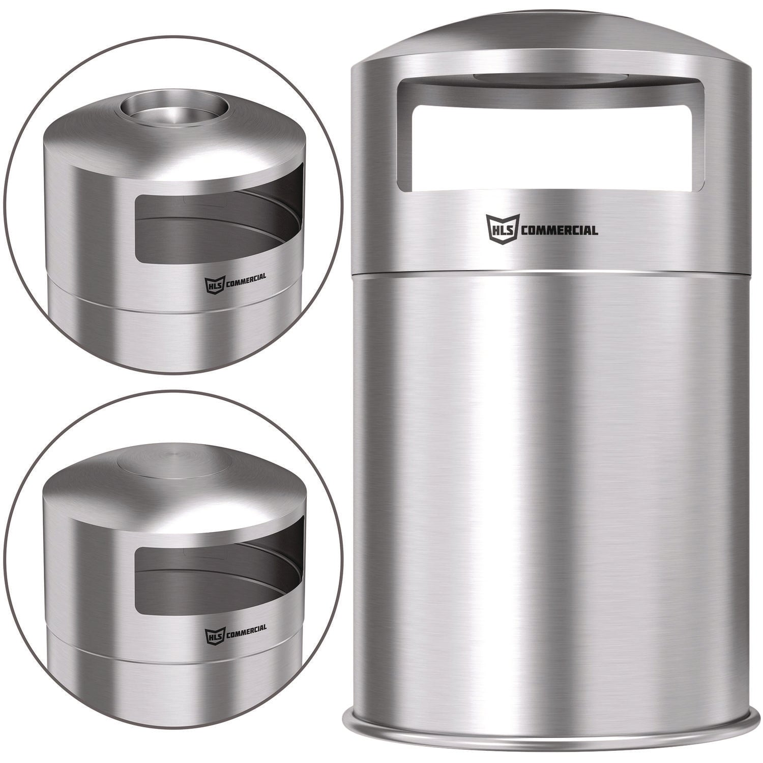 Extra-Large Dual Side-Entry Trash Can, Indoor, 50 gal, Stainless Steel, Silver
