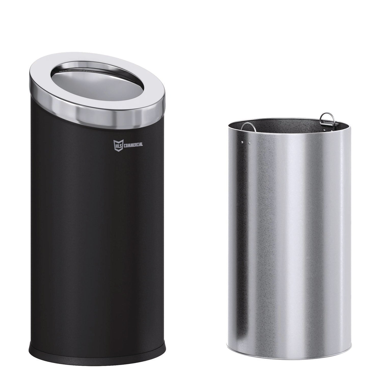 Beveled Open Top Trash Can, 15 gal, Stainless Steel, Black