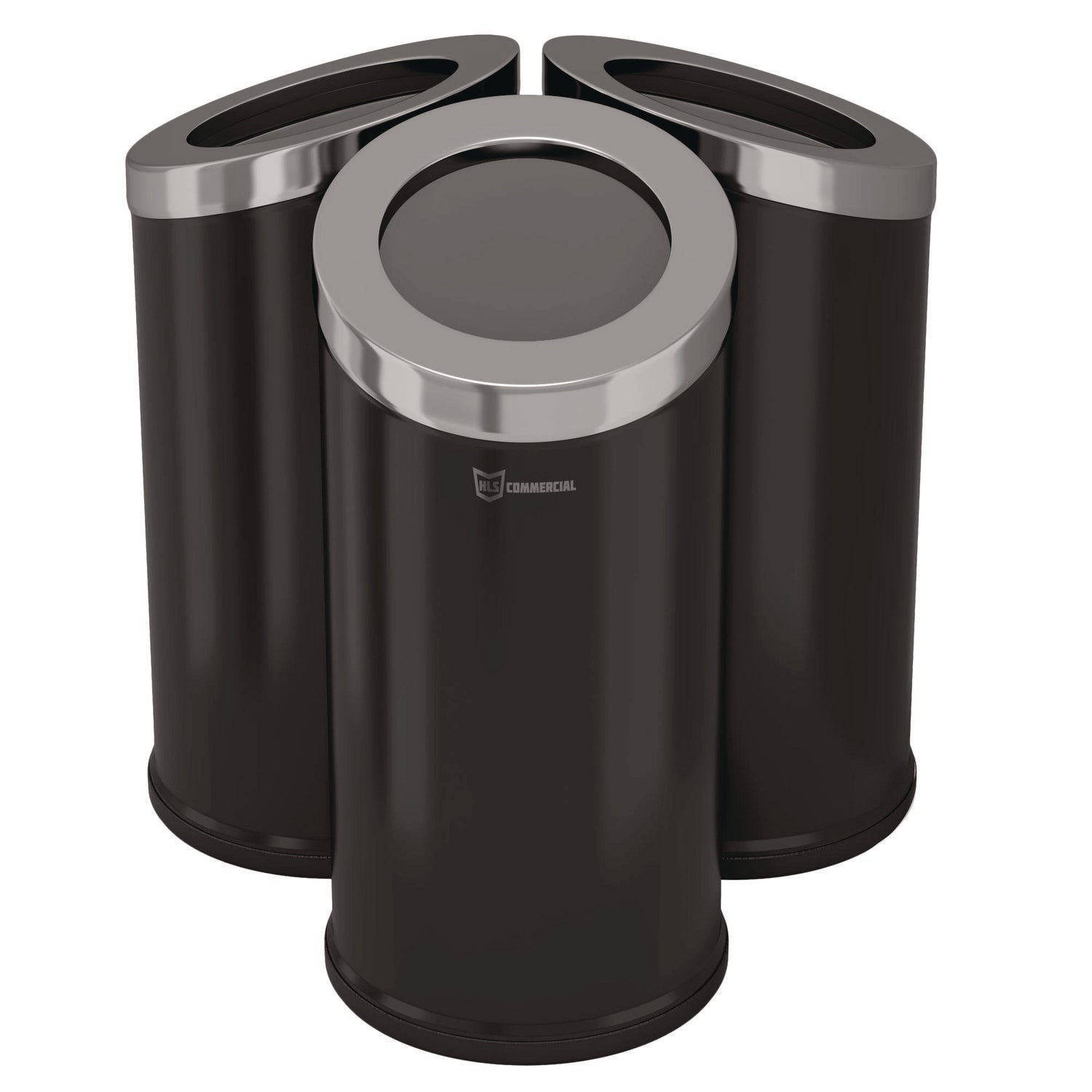 Beveled Open Top Trash Can, 15 gal, Stainless Steel, Black
