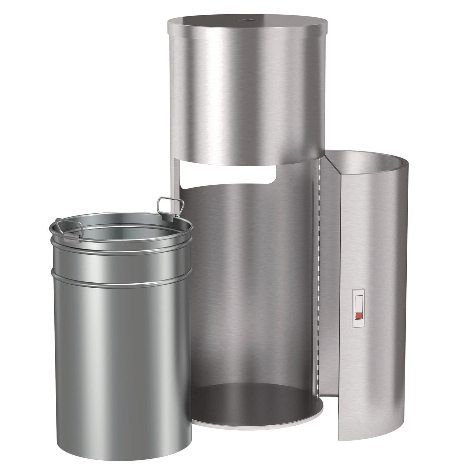 Side-Entry Trash Can with Gym Wipe Dispenser, 9 gal, Stainless Steel, Silver