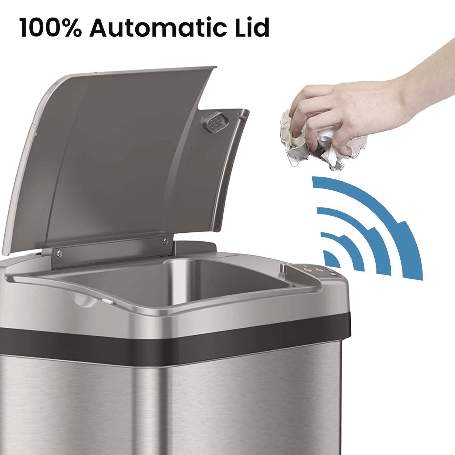 Rectangular Sensor Trash Can, 4 gal, Plastic/Stainless Steel, Silver