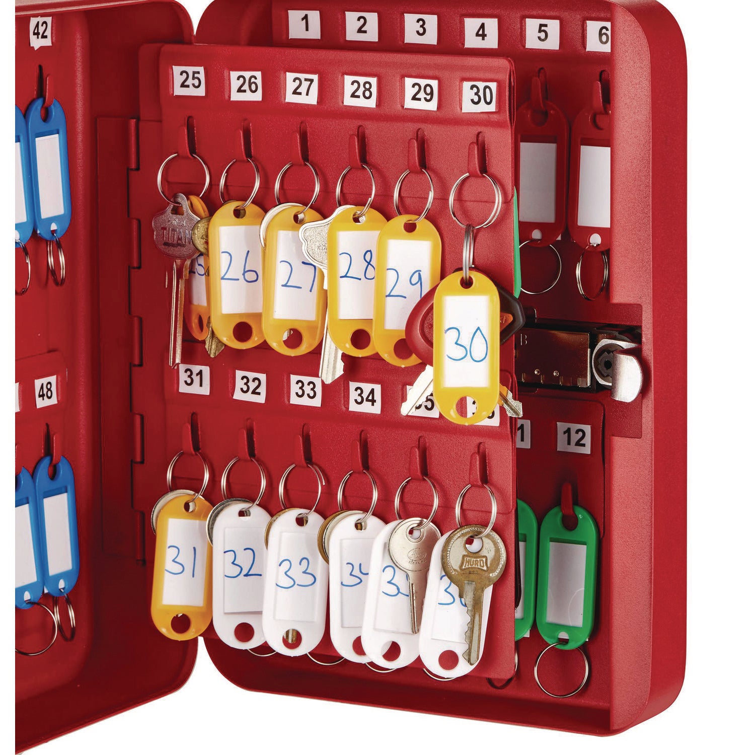 Steel Heavy-Duty Key Cabinet with Combination Lock, 48-Key, 7.1 x 3 x 10, Stainless Steel 304, Red