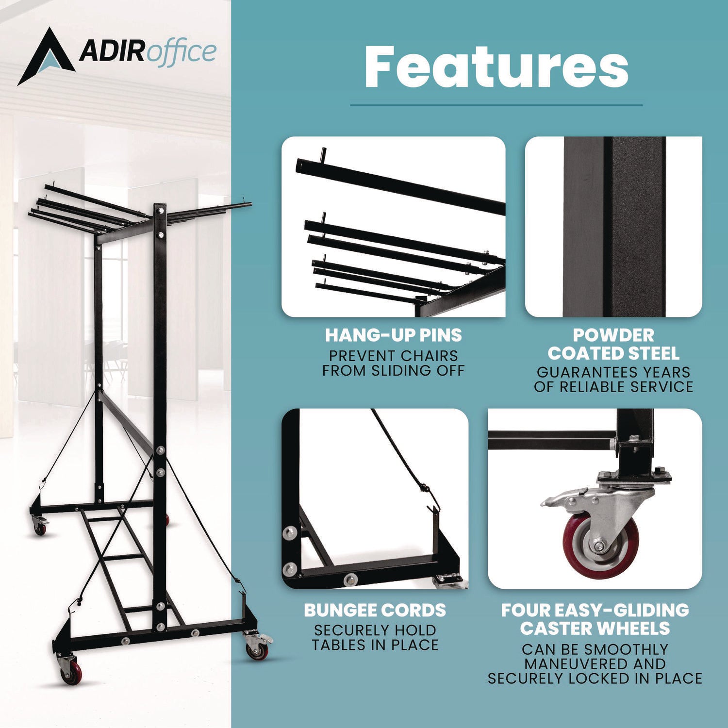 Folding Chair and Table Combo Cart, Metal, 600 lb Capacity, 33.7 x 65 x 67, Black