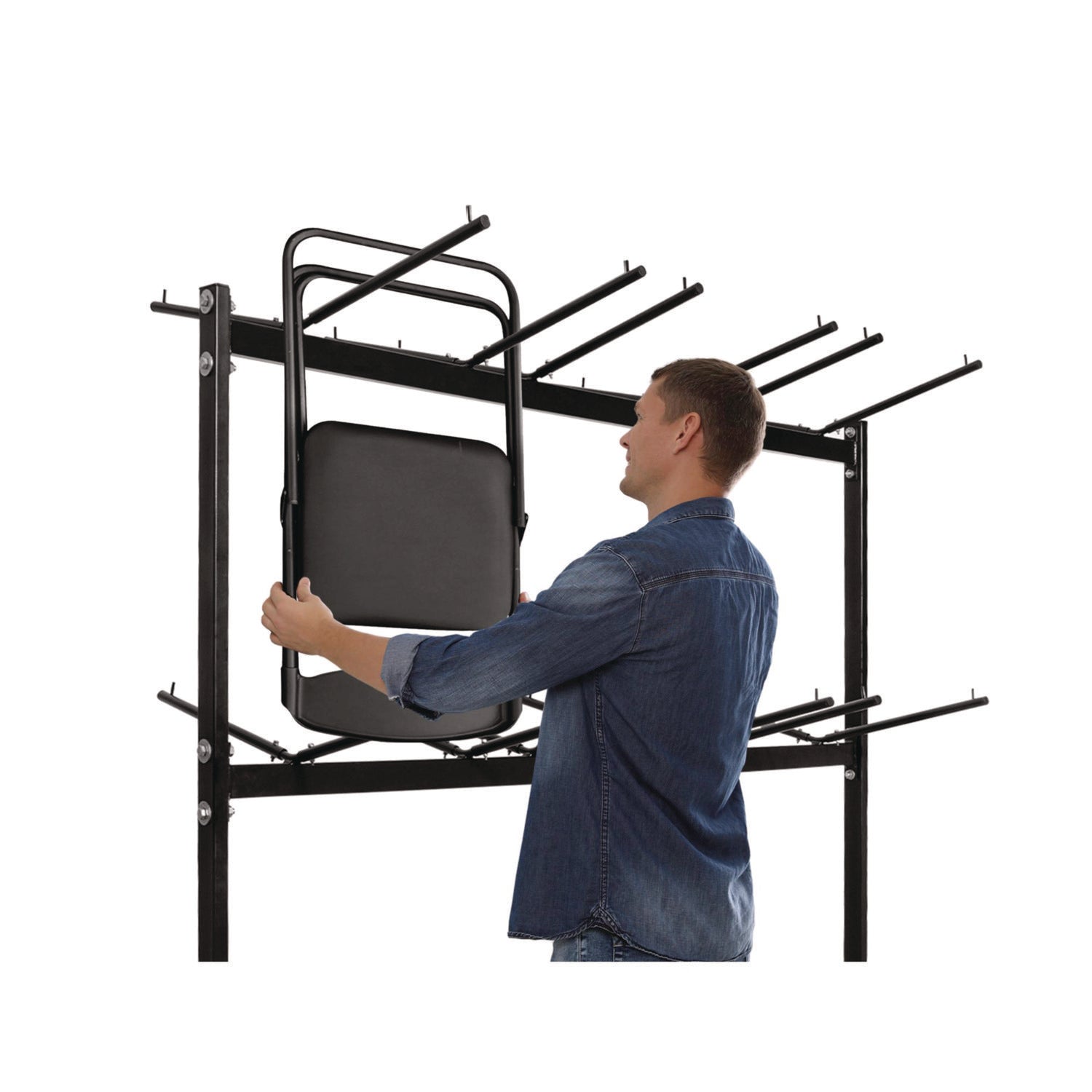 Steel Folding Chair Two-Tier Utility Cart, Metal, 1,000 lb Capacity, 33 x 65 x 68.5, Black