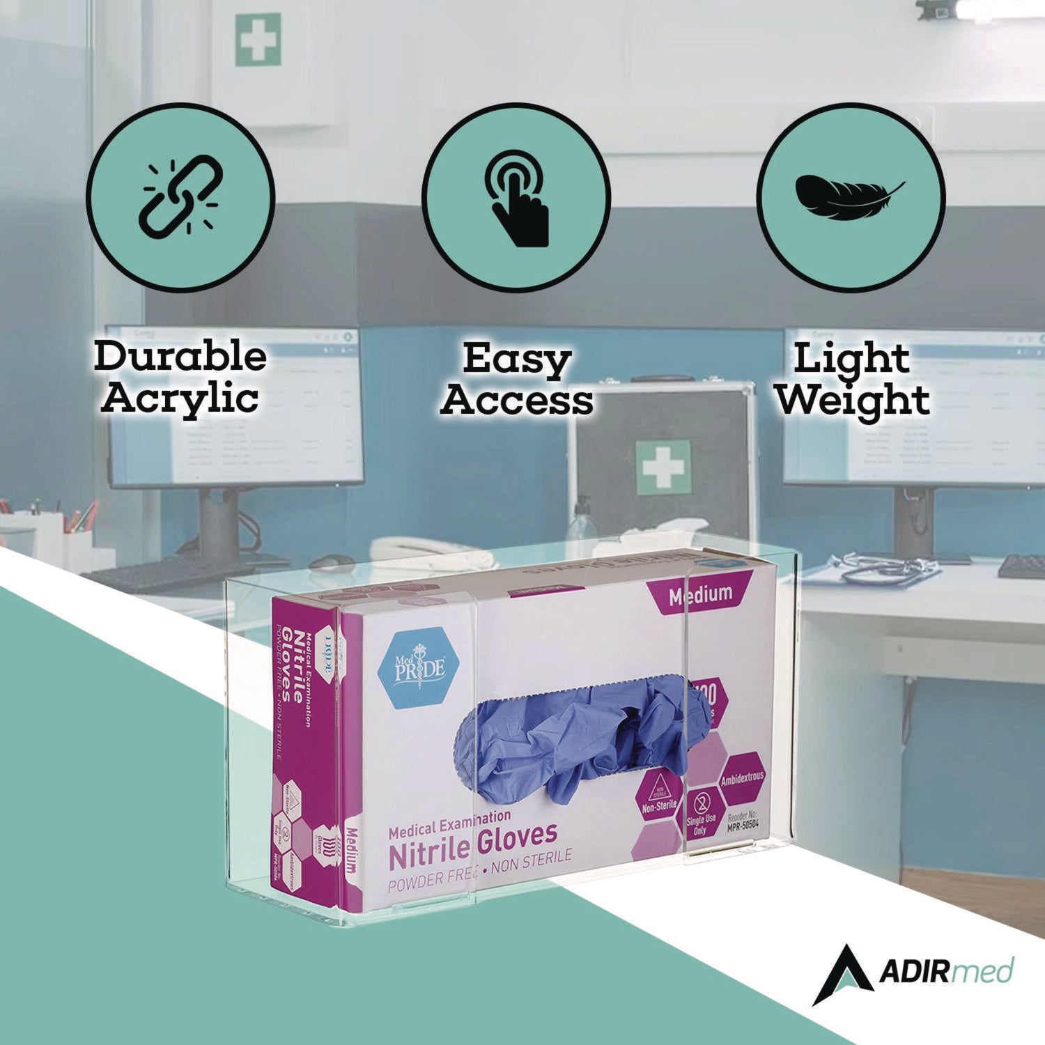 Acrylic Glove Dispenser, Single Box Capacity, 10.2 x 3.5 x 5.3, Clear