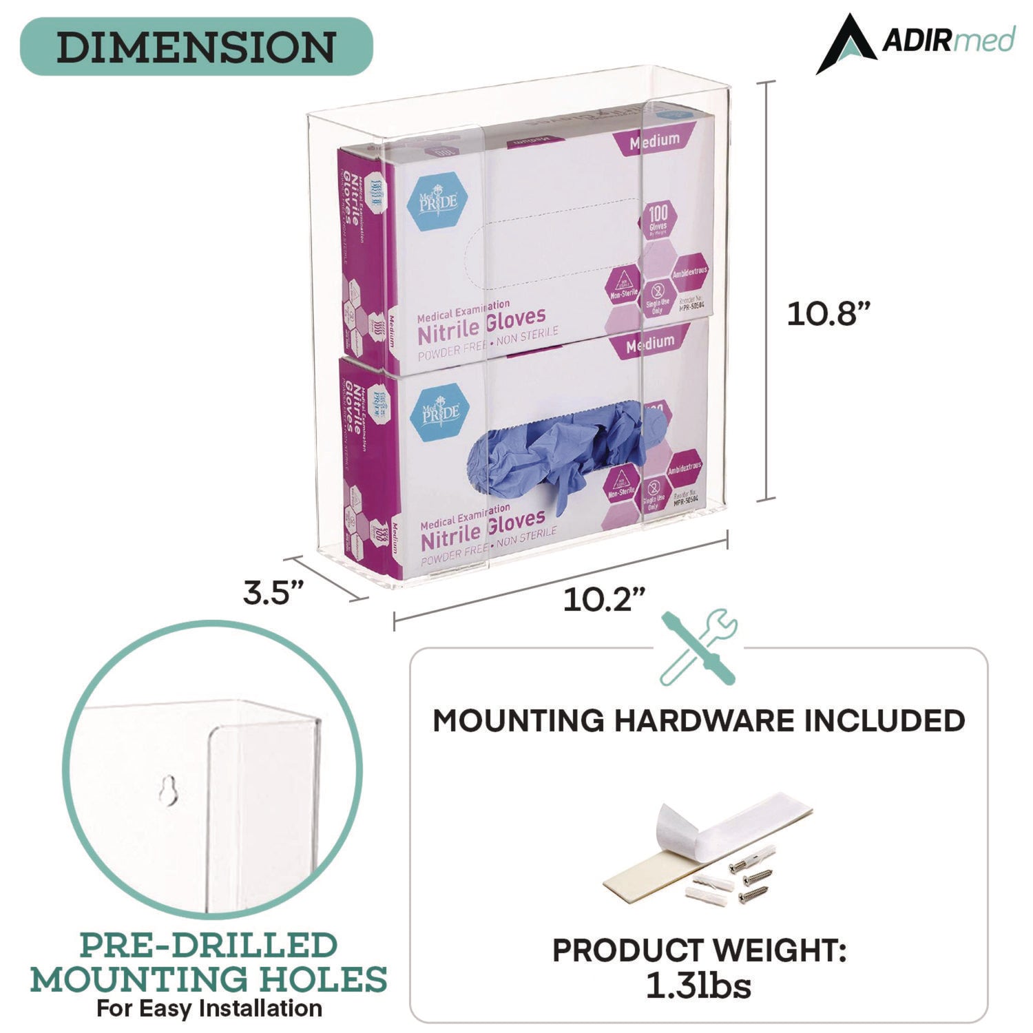 Acrylic Glove Dispenser, Double Box Capacity, 10.2 x 3.5 x 10.8, Clear