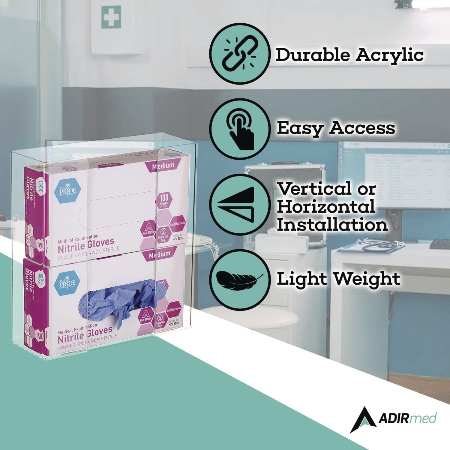 Acrylic Glove Dispenser, Double Box Capacity, 10.2 x 3.5 x 10.8, Clear