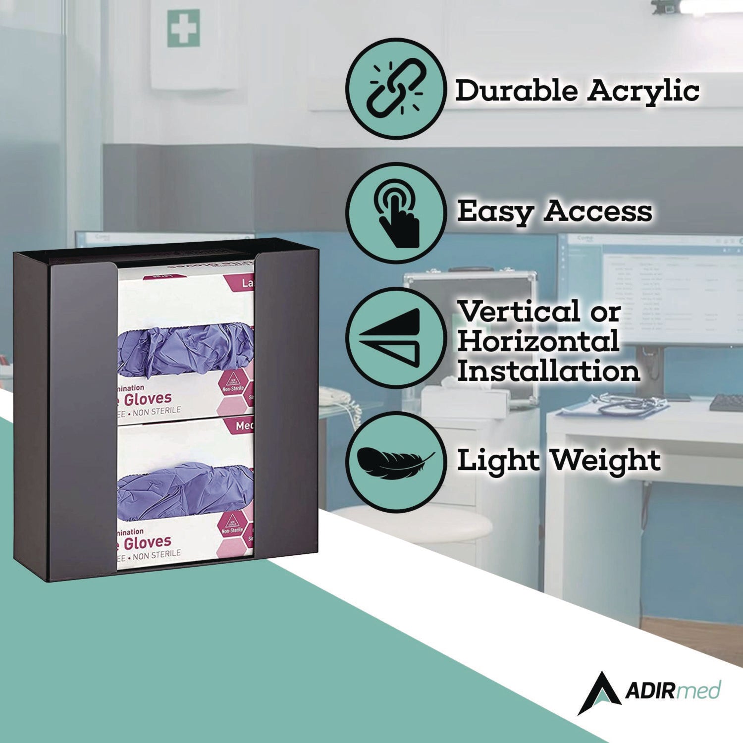 Acrylic Glove Dispenser, Double Box Capacity, 10.2 x 3.5 x 10.8, Black