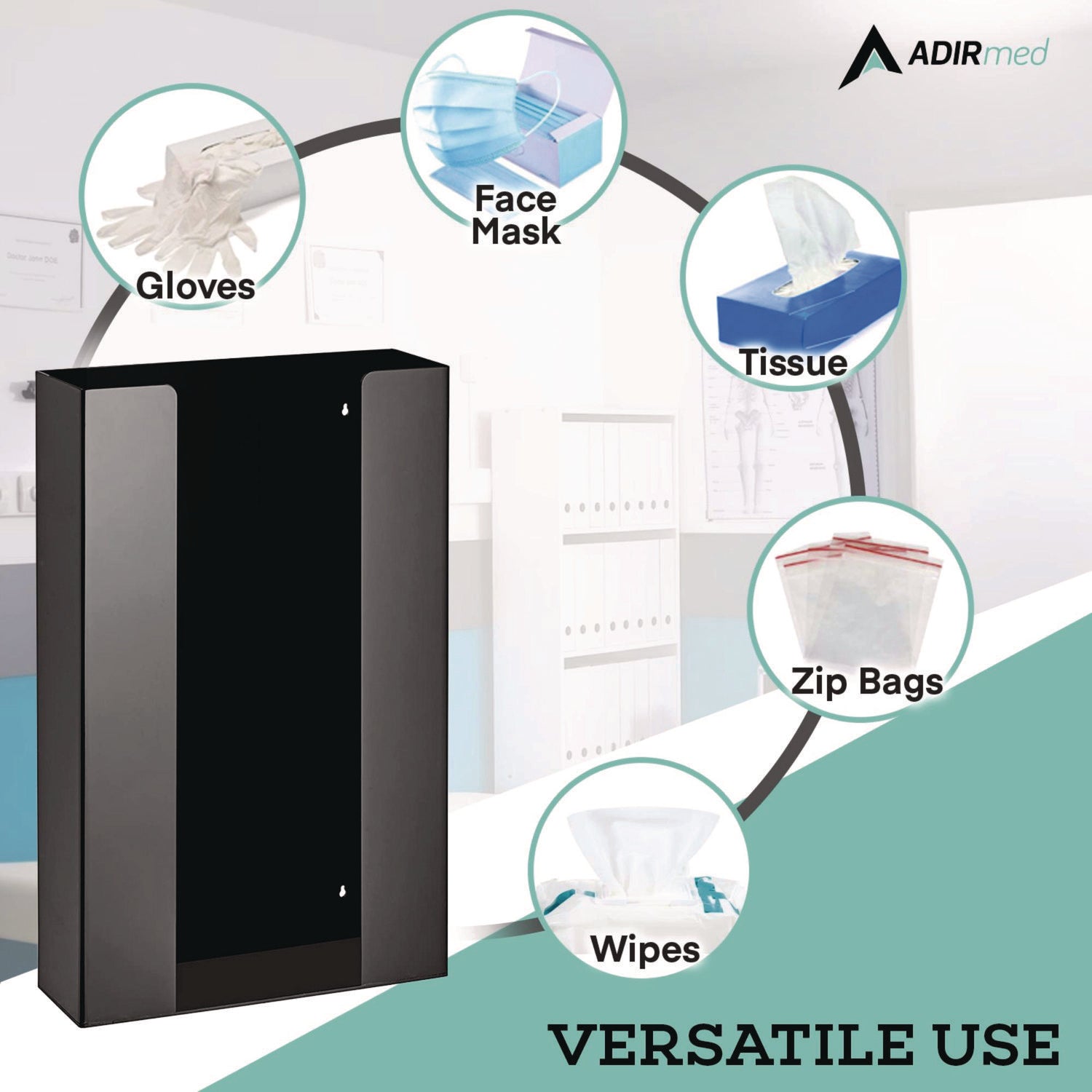 Acrylic Glove Dispenser, Triple Box Capacity, 10.2 x 3.5 x 16.1, Black