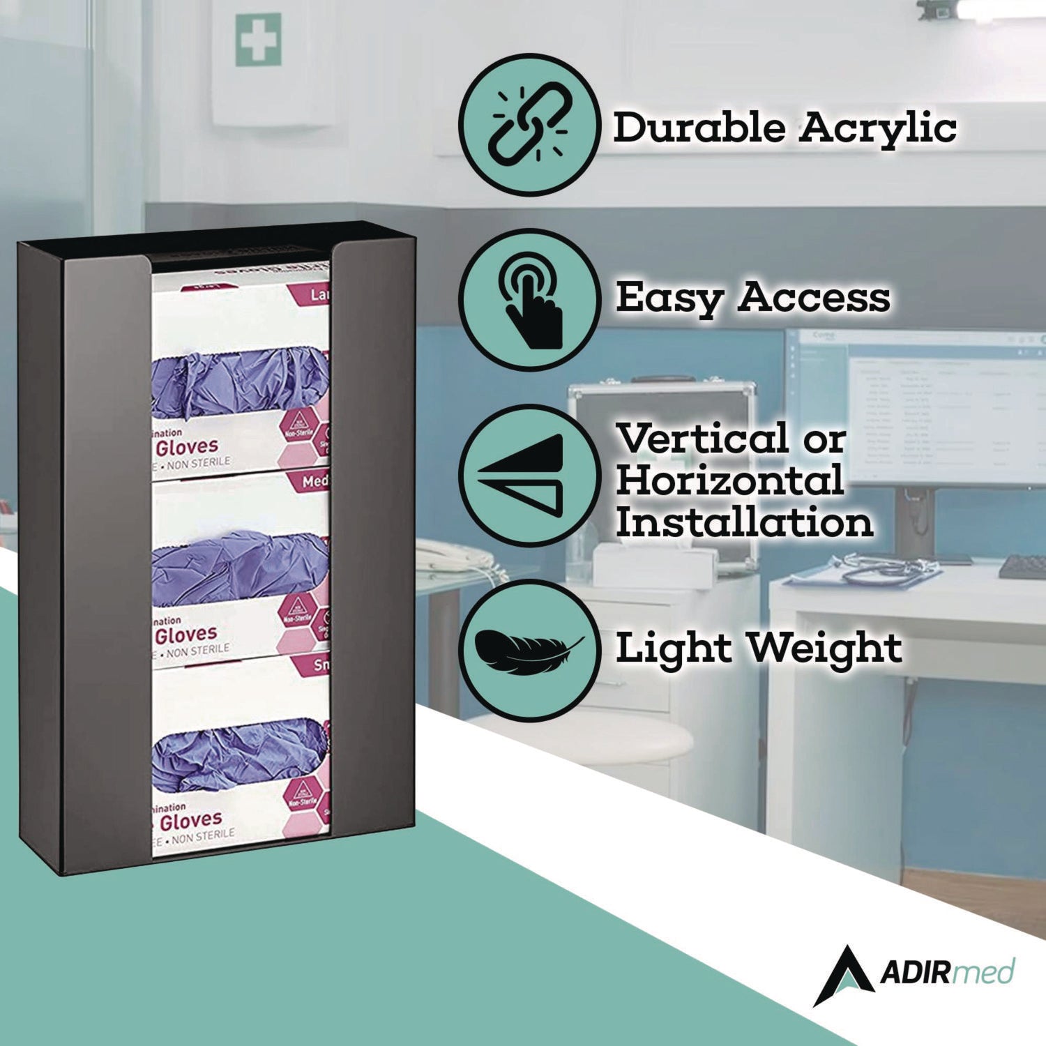 Acrylic Glove Dispenser, Triple Box Capacity, 10.2 x 3.5 x 16.1, Black