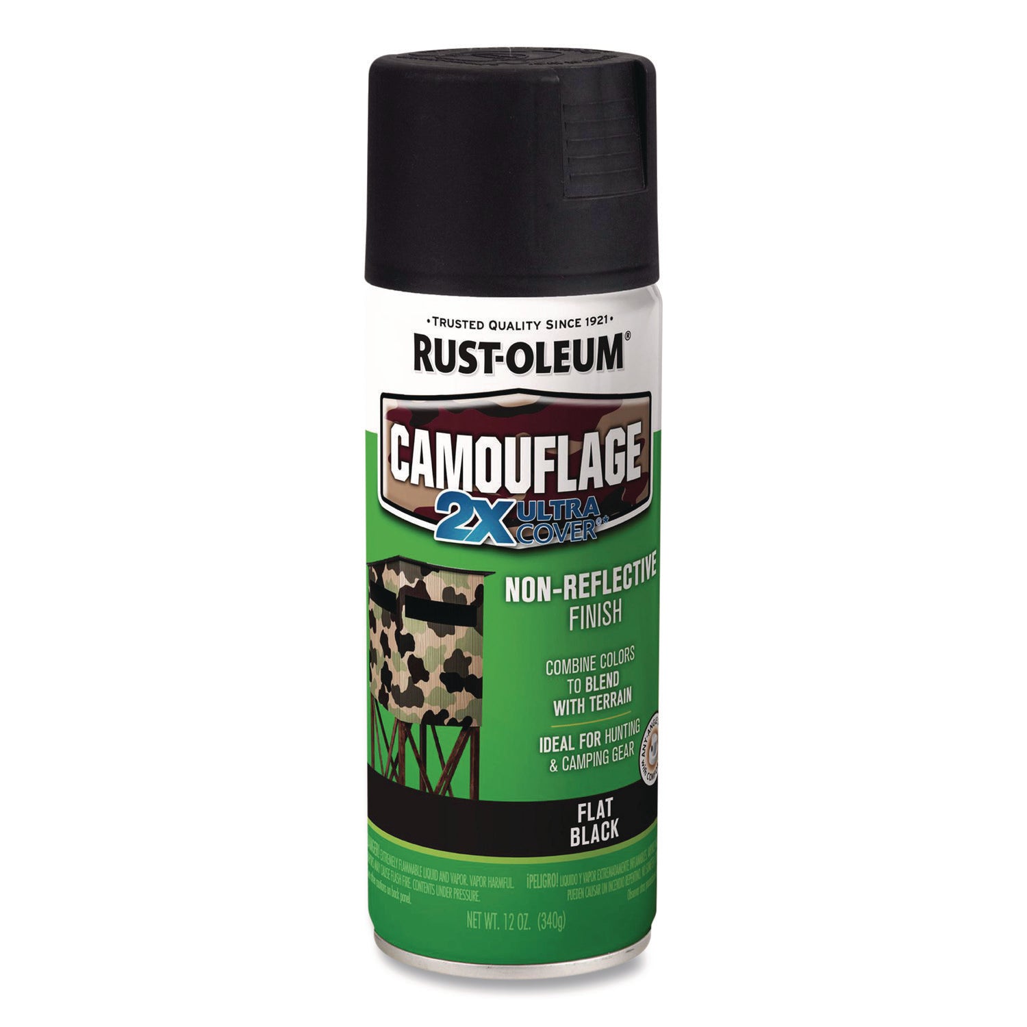 Camouflage Spray Paint, Flat Black, 12 oz Aerosol Can, 6/Carton