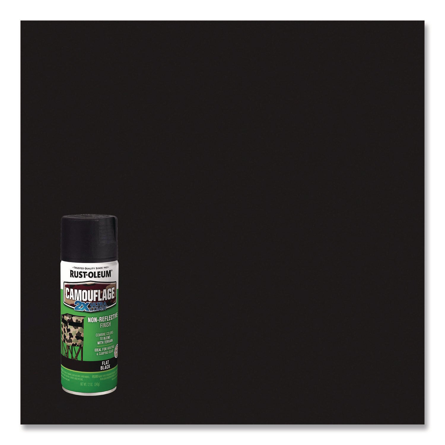 Camouflage Spray Paint, Flat Black, 12 oz Aerosol Can, 6/Carton