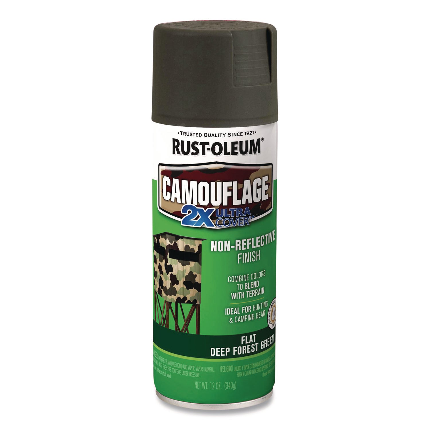 Camouflage Spray Paint, Flat Deep Forest Green, 12 oz Aerosol Can, 6/Carton