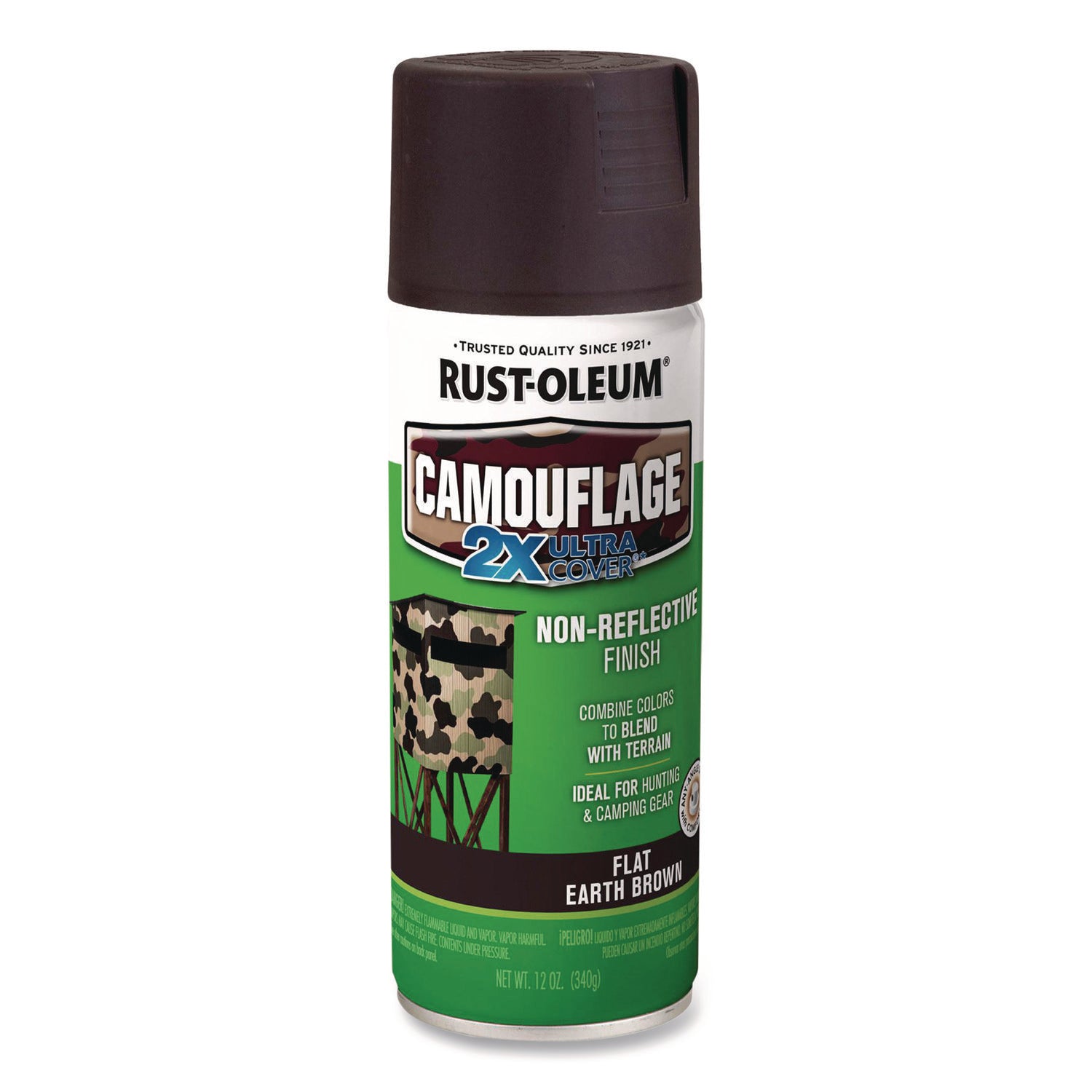 Camouflage Spray Paint, Flat Earth Brown, 12 oz Aerosol Can, 6/Carton
