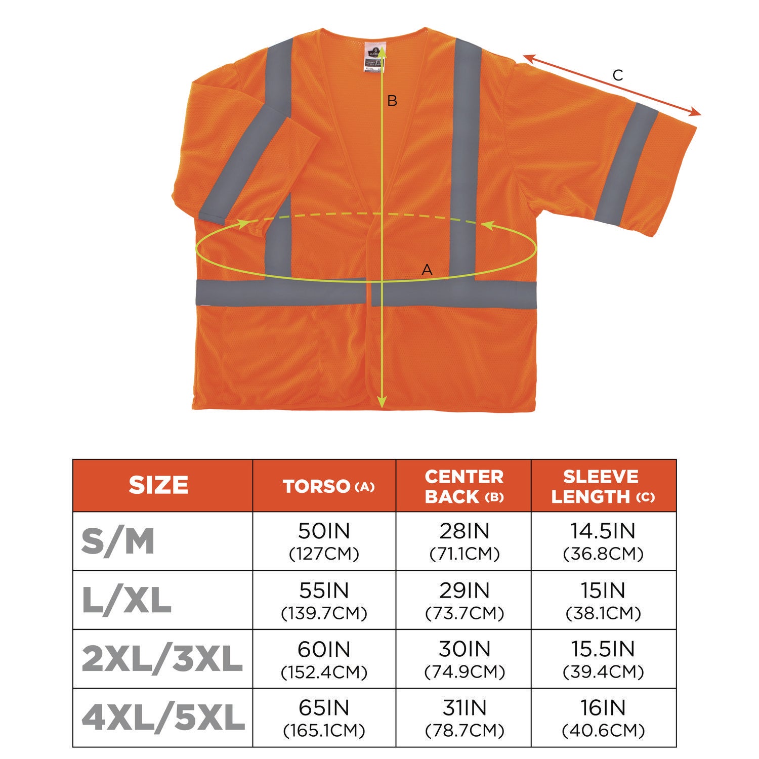 Ergodyne Class 3 Orange Economy Vest, Small/Medium, Reflective, Machine Washable, Lightweight, Pocket, Hook & Loop Closure, 1 Each
