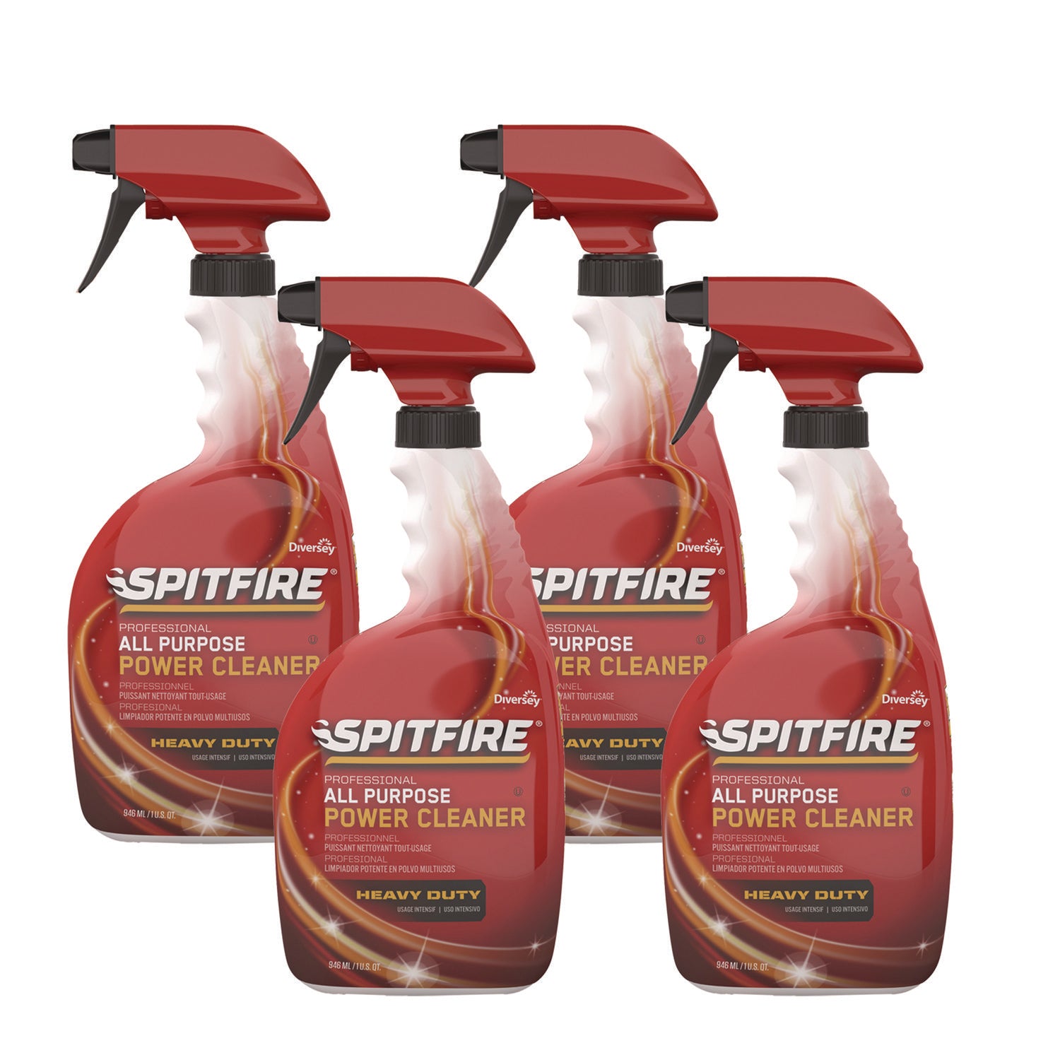 Diversey Spitfire Power Cleaner - Ready-To-Use - 32 fl oz (1 quart) - Fresh Scent - Heavy Duty - Red Spray Bottle - 4 / Carton
