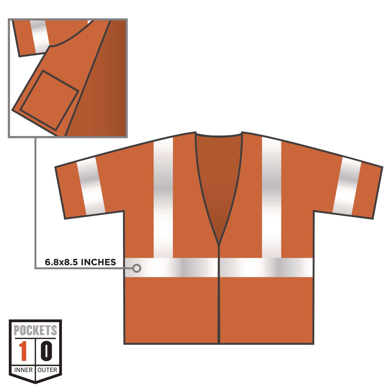 Ergodyne 8310HL Type R C-3 Economy Vest, 4X/5X Large, Hook & Loop Closure, Polyester Mesh, Orange/Silver, Lightweight, High Visibility, Reflective, Pocket, Machine Washable, 1 Each