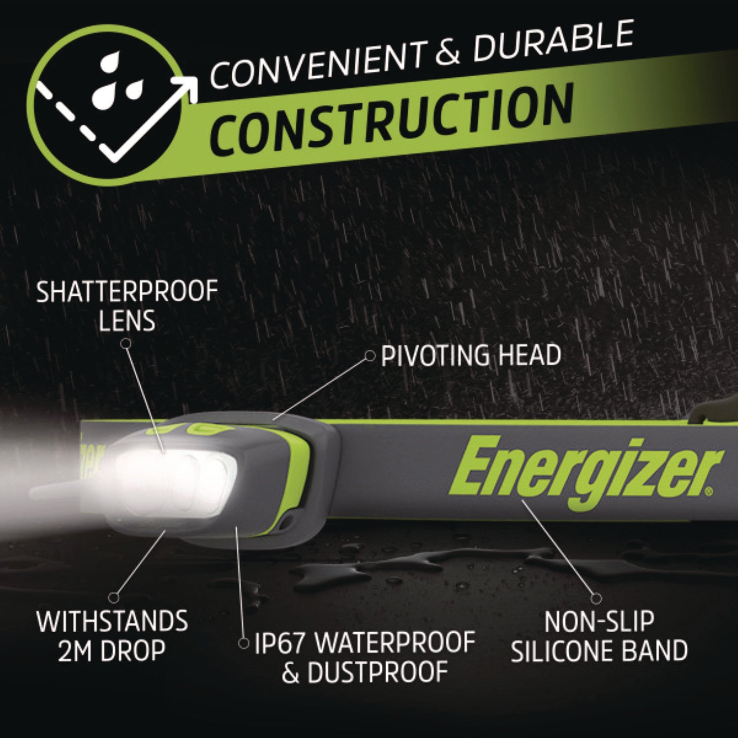 LED - 650 lm Lumen - AAA - Lithium Ion (Li-Ion) - Battery Rechargeable - Battery - Water Proof, Shatter Proof, Dust Proof - Gray, Green - 1 Each