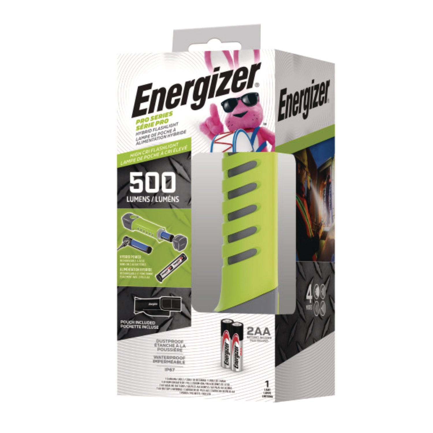 LED - 500 lm Lumen - AAA - Battery - Water Proof, Dust Proof - Green, Gray - 1 Each