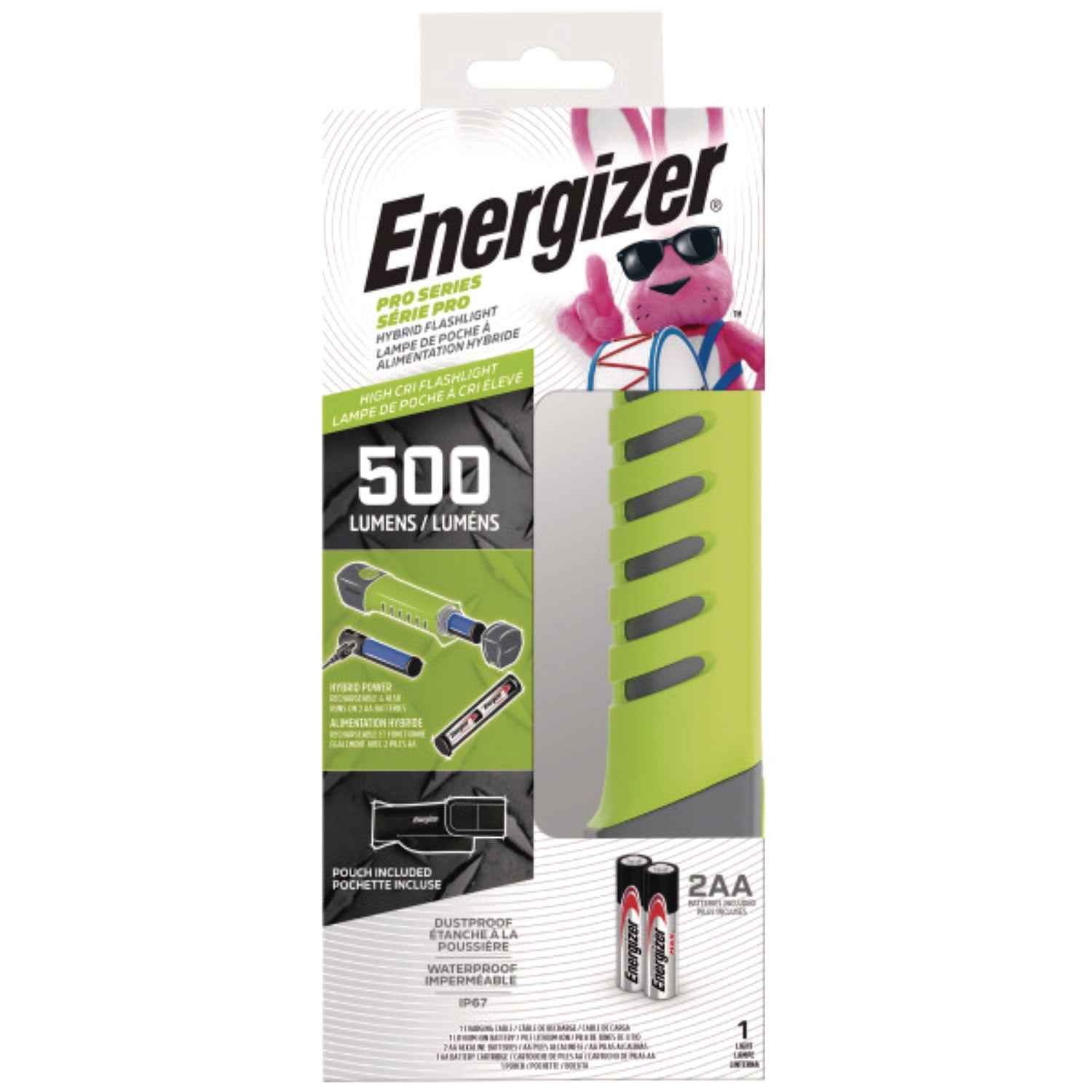 LED - 500 lm Lumen - AAA - Battery - Water Proof, Dust Proof - Green, Gray - 1 Each