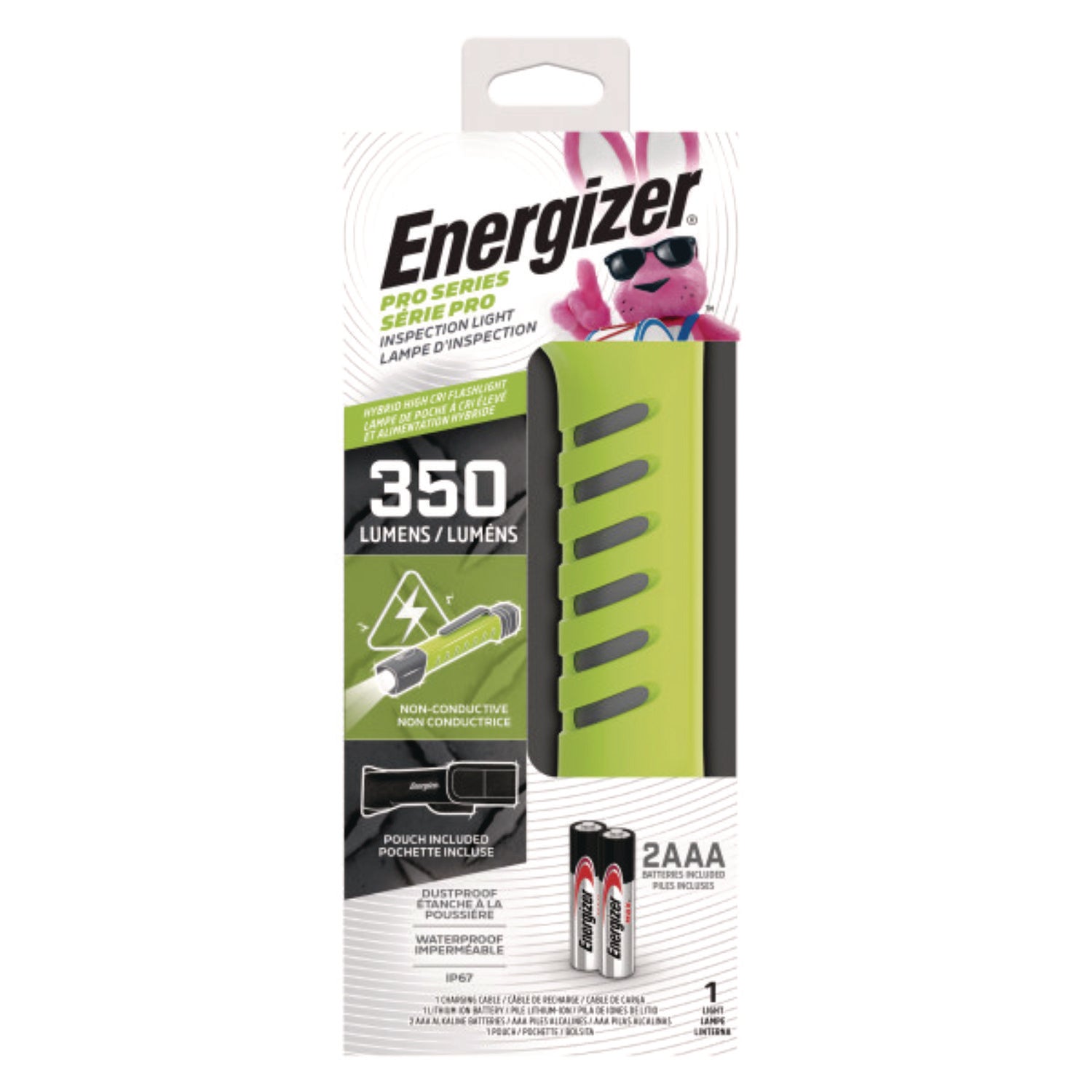LED - 350 lm Lumen - AAA - Battery Rechargeable - Battery - Water Proof, Dust Proof - Green, Gray - 1 Each
