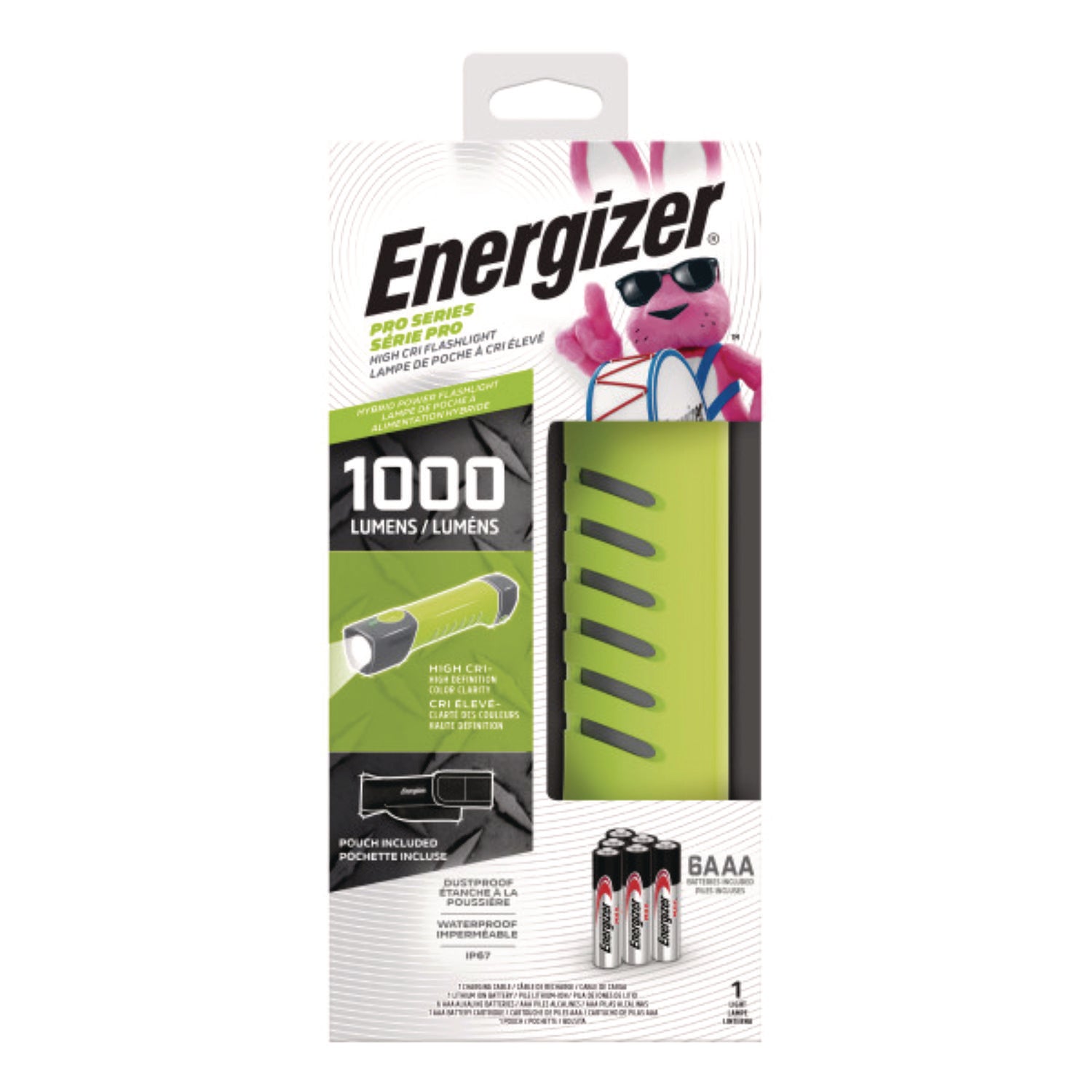 LED - 1000 lm Lumen - AAA - Battery Rechargeable - Battery - Water Proof, Dust Proof - Green, Gray - 1 Each