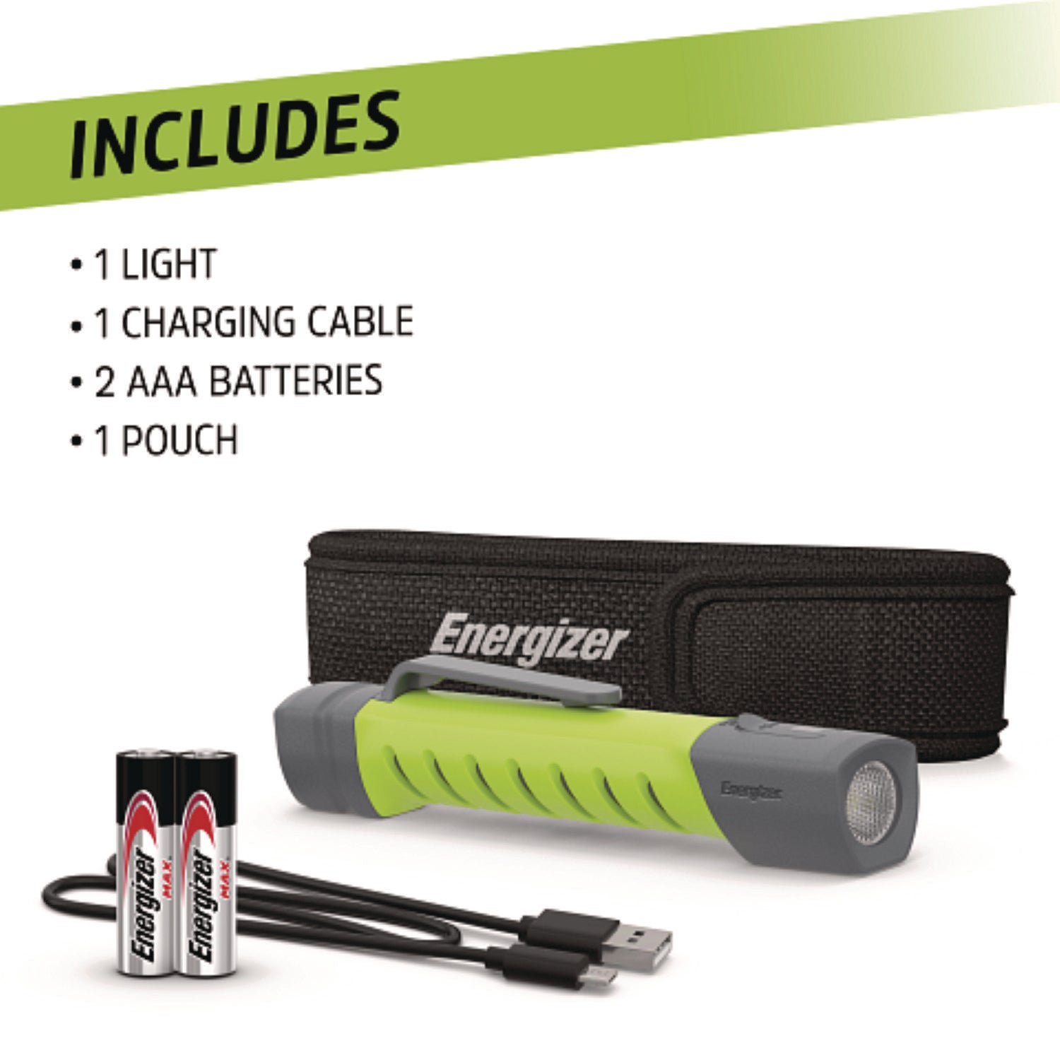 LED - 500 lm Lumen - AAA - Battery - Water Proof, Dust Proof - Green, Gray - 1 Each