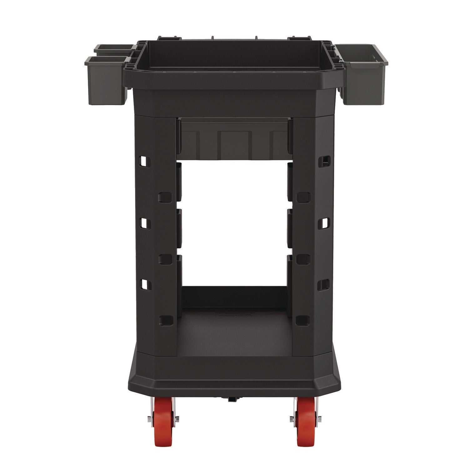 Heavy Duty Plus Utility Cart, Plastic, 2 Shelves, 6 Bins, 500 lb Capacity, 19.5" x 41.78" x 34.81", Black