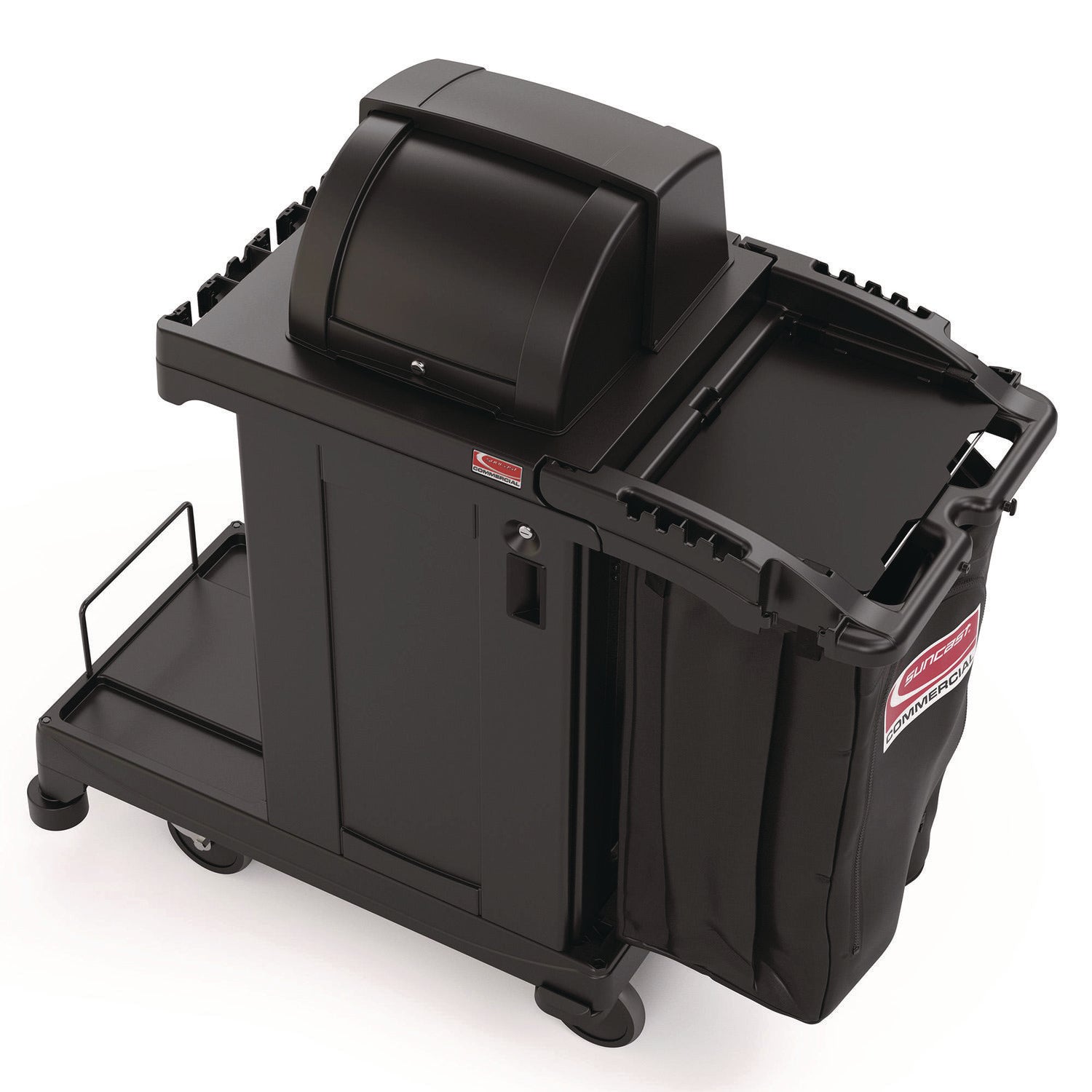 High Security Housekeeping Cart, Plastic, 1 Shelf, 3 Bins, 23.19 x 53.23 x 53.02, Black