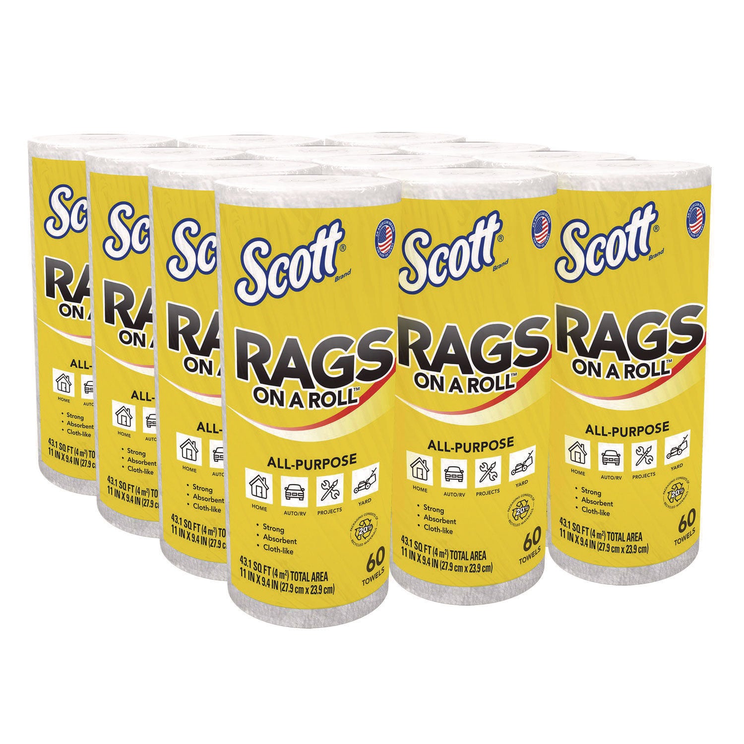 Rags On A Roll, 1-Ply, 9.4 X 11, White, 60/Roll, 12 Rolls/Carton