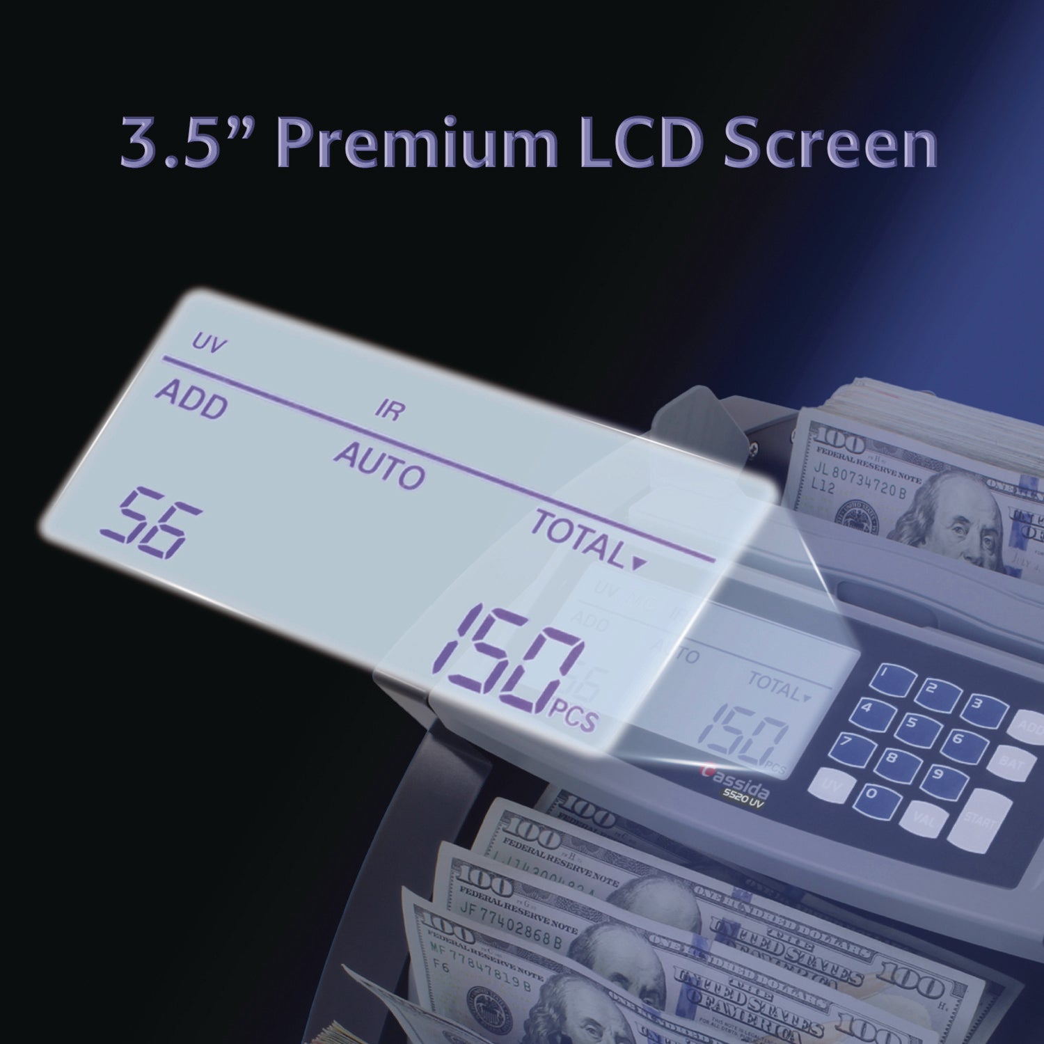 5520UV/MG Cash Counter, 1,300 Bills/min, 9.7 x 11.5 x 7.5, Gray