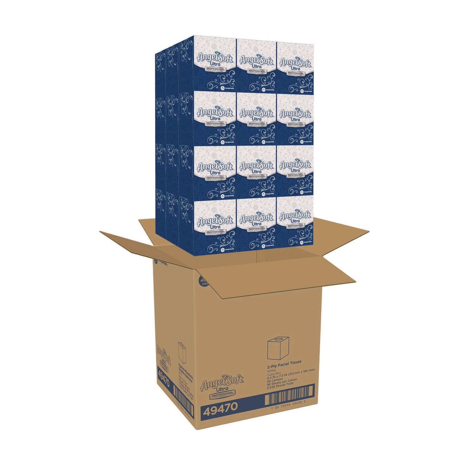Angel Soft Professional Series Facial Tissue, 2-Ply, White, 96 Tissues/Box, 36 Boxes/Carton