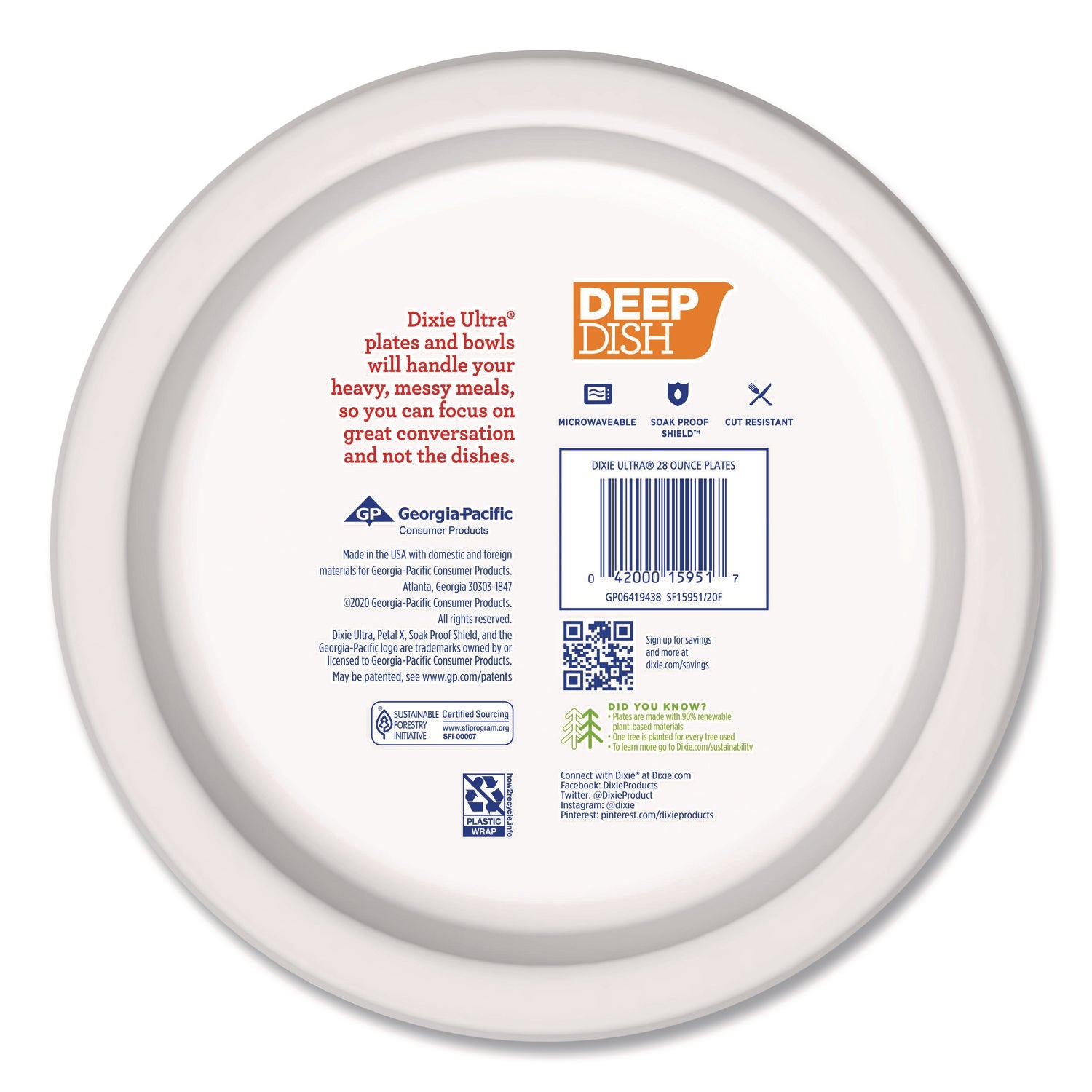 Deep Dish Paper Plate, 9.56" dia, Blue/Yellow, 18/Pack