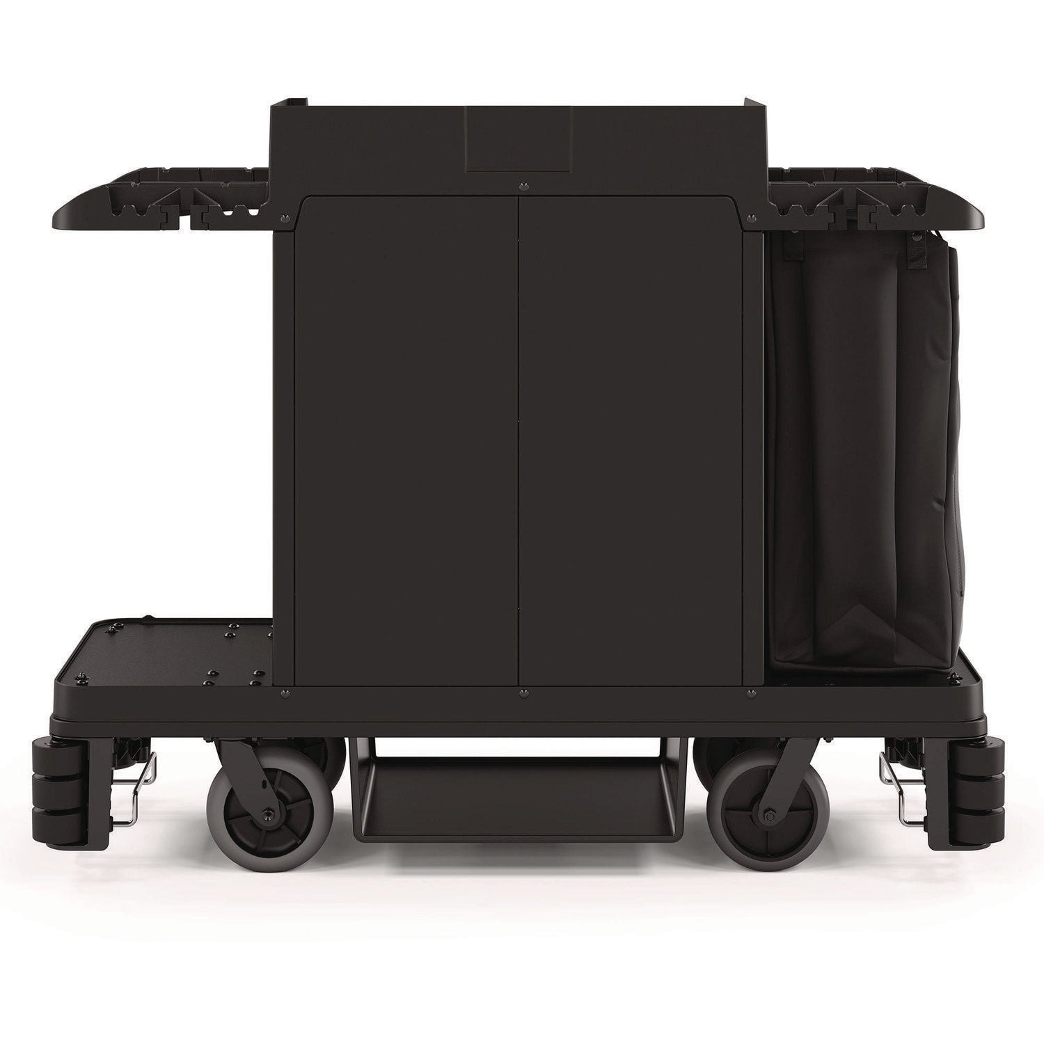 Partially Assembled Premium Housekeeping Cart, Plastic, 1 Shelf, 24 x 62.13 x 49.75, Black