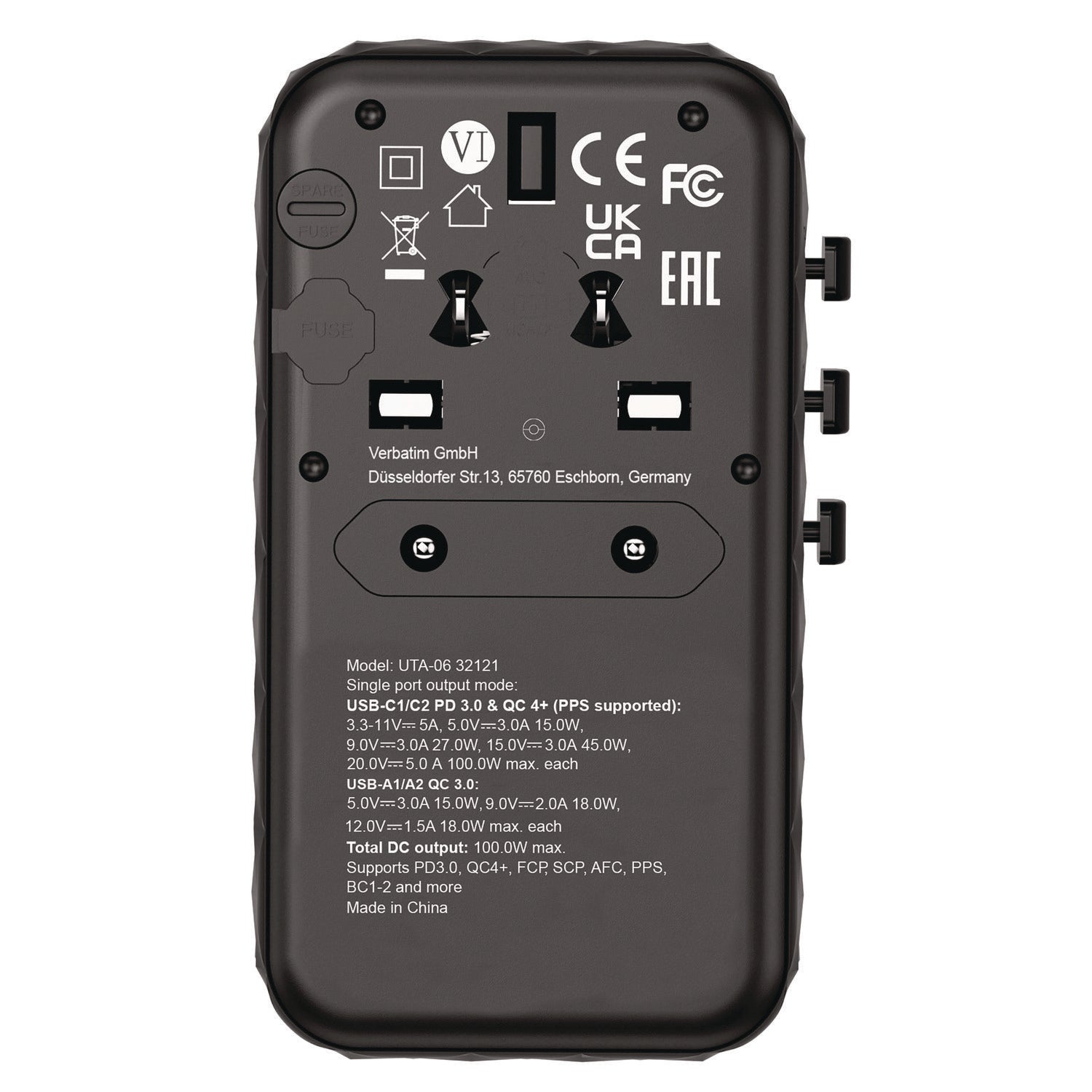 UTA-06 Gan III Universal Travel Adapter, (2) USB-A/(2) USB-C/Quick Charge 4+