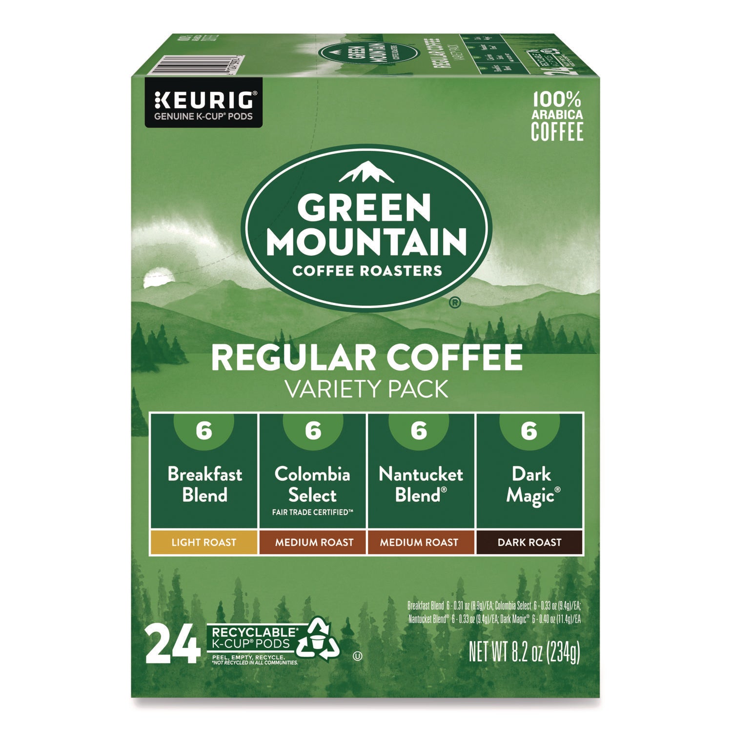 Green Mountain Coffee Roasters K-Cup Regular Coffee Variety Pack, Light/Medium/Dark Roast, 24 K-Cups per Box