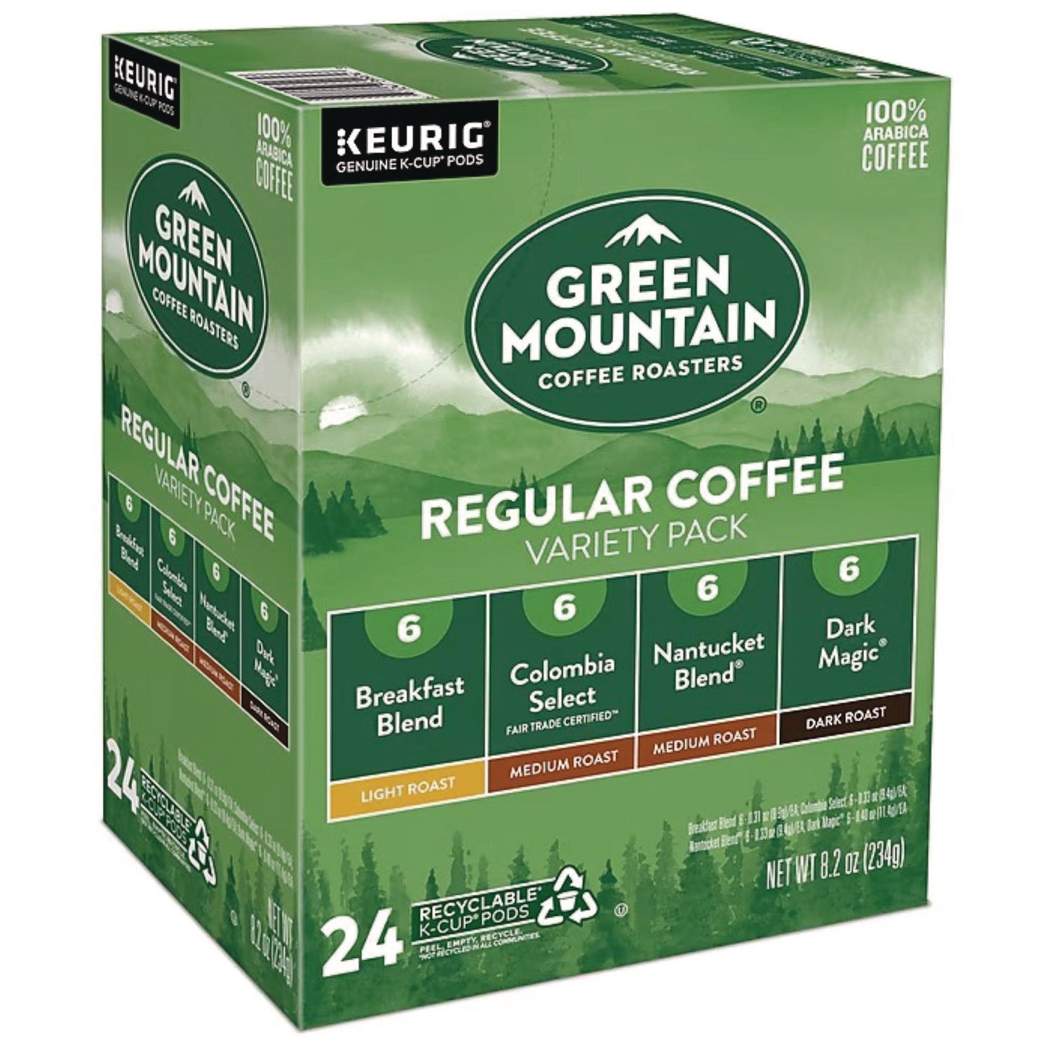 Green Mountain Coffee Roasters K-Cup Regular Coffee Variety Pack, Light/Medium/Dark Roast, 24 K-Cups per Box