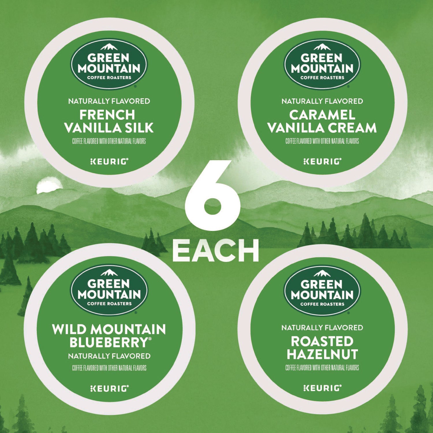 Compatible with Keurig Brewer - Light - K-Cup - French Vanilla, Caramel Vanilla Cream, Wild Mountain Blueberry, Hazelnut - 24 / Box