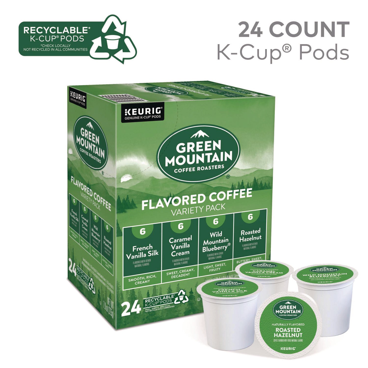 Compatible with Keurig Brewer - Light - K-Cup - French Vanilla, Caramel Vanilla Cream, Wild Mountain Blueberry, Hazelnut - 24 / Box