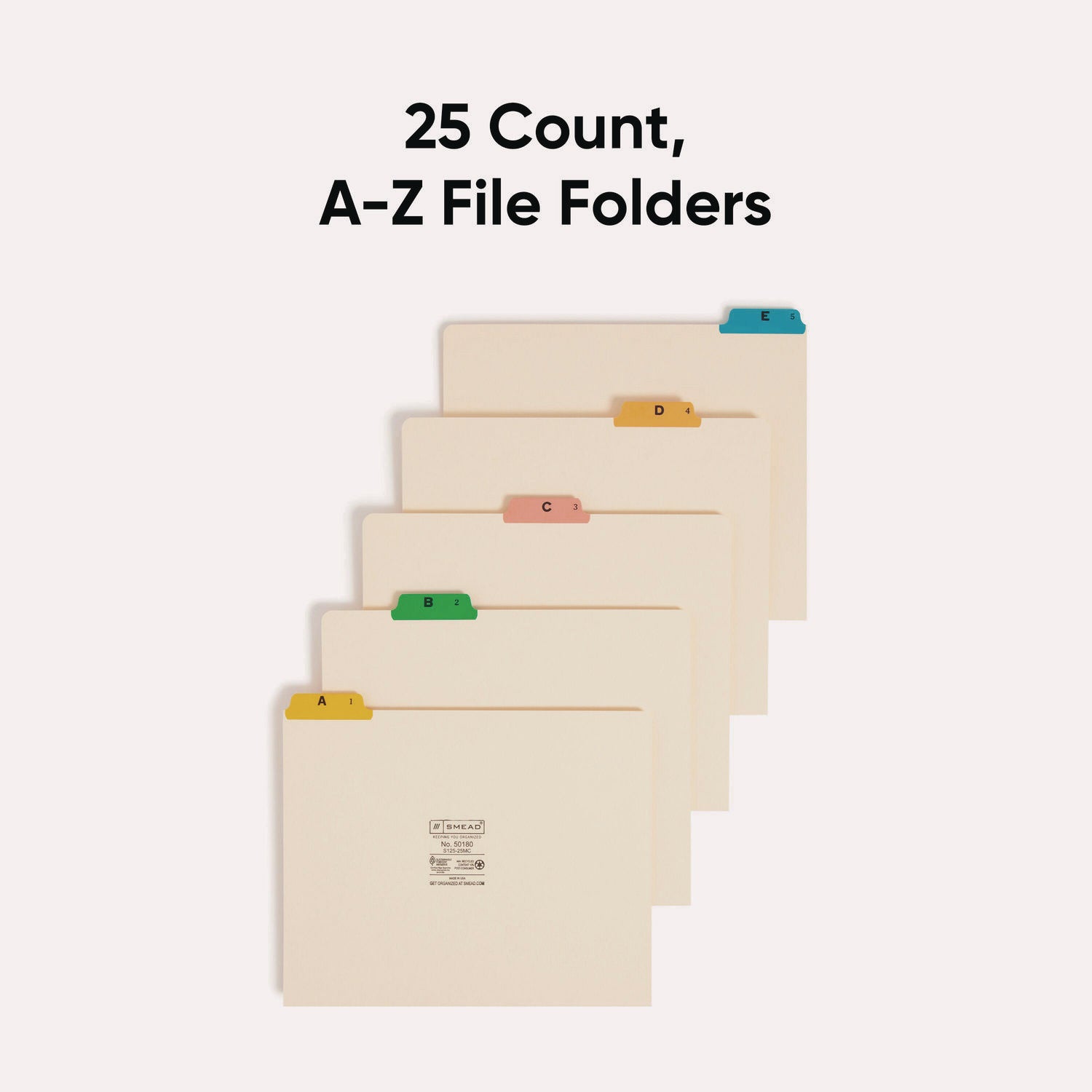 Smead File Guide - 25 Printed Assorted Tab(s) - Character - A-Z - 25 Tab(s)/Set - Letter - Yellow Manila, Green, Pink, Salmon, Blue Tab(s) - 10% Recycled - 1 Set