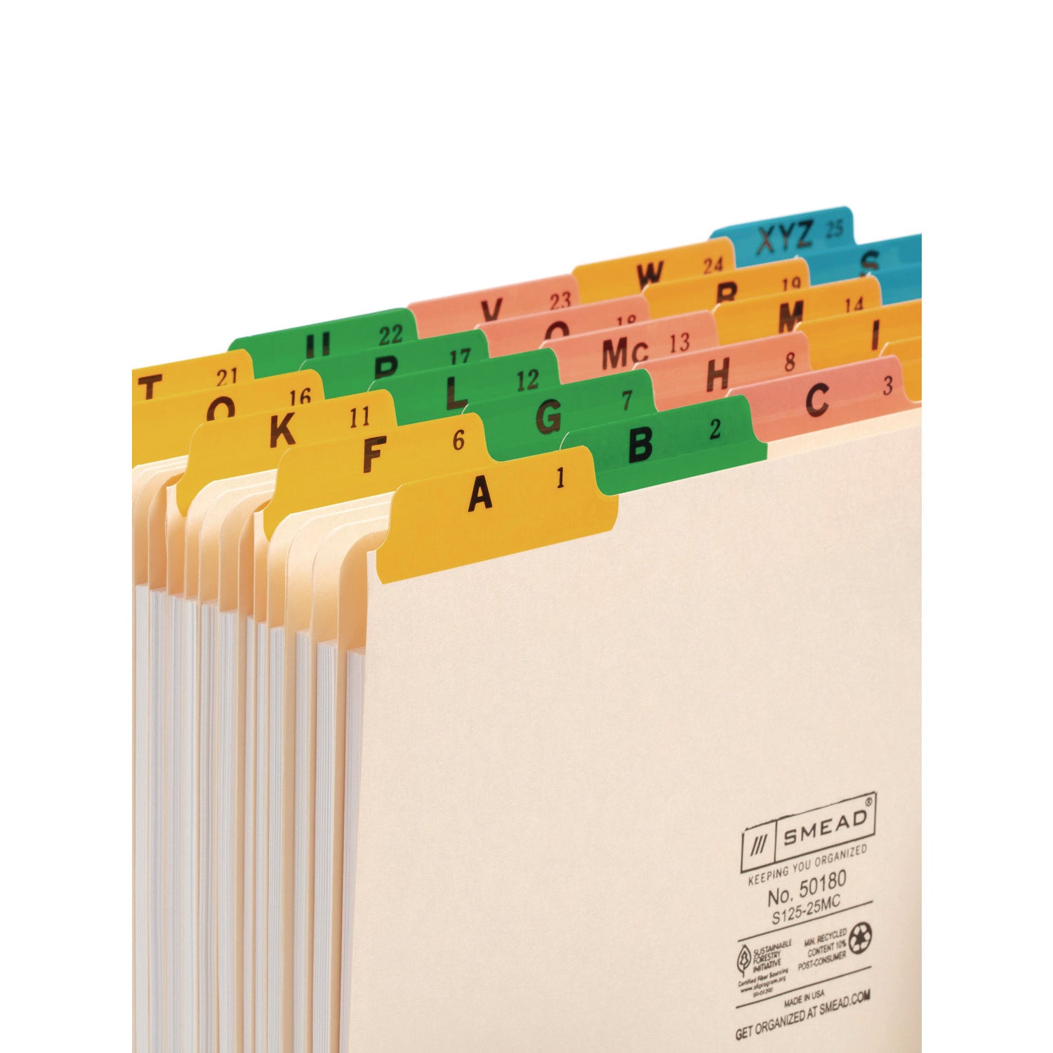 Smead File Guide - 25 Printed Assorted Tab(s) - Character - A-Z - 25 Tab(s)/Set - Letter - Yellow Manila, Green, Pink, Salmon, Blue Tab(s) - 10% Recycled - 1 Set