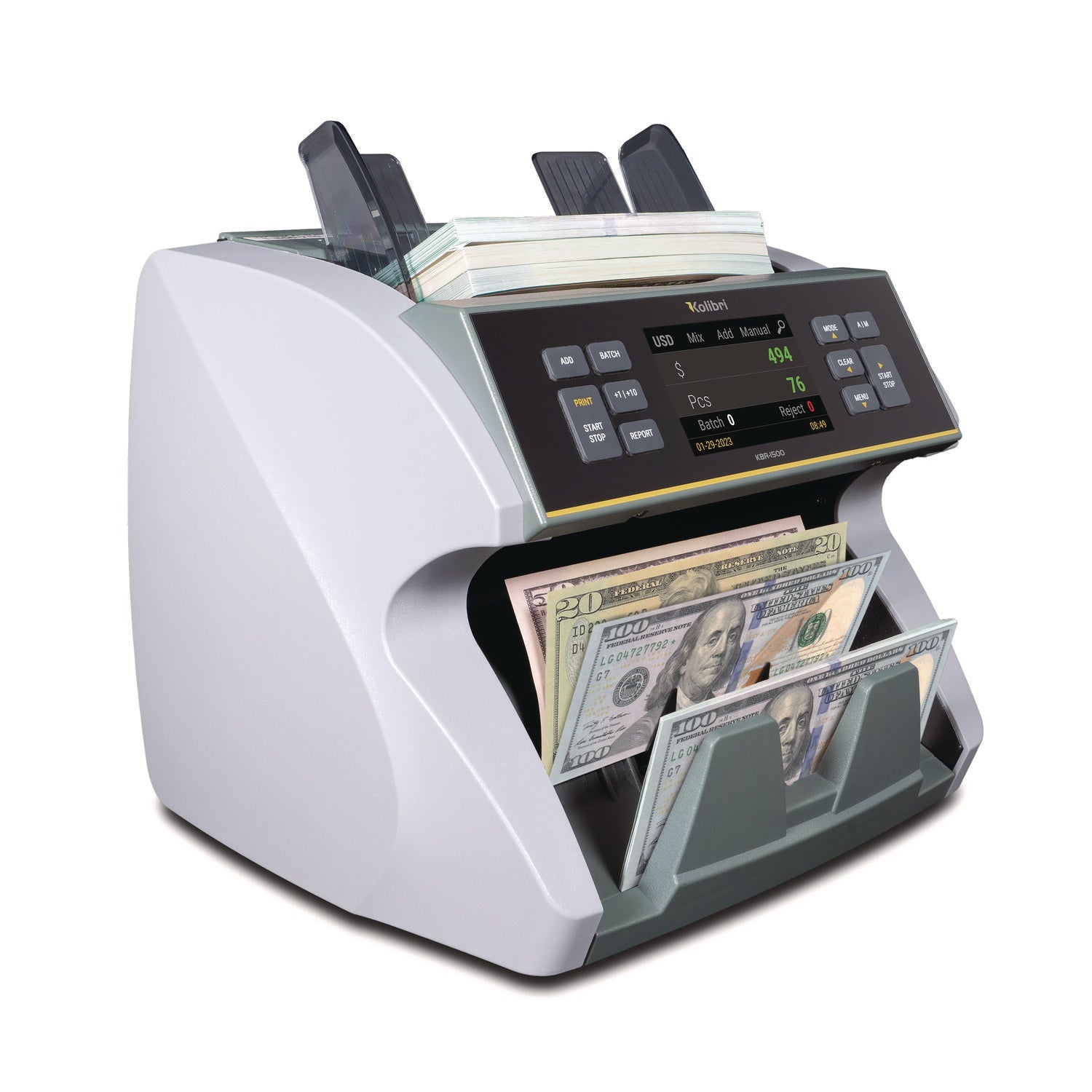 KBR1500V2 Mixed Denomination Cash Counter, 1,200 Bills/min, 9.5 x 11 x 10.4, Gray