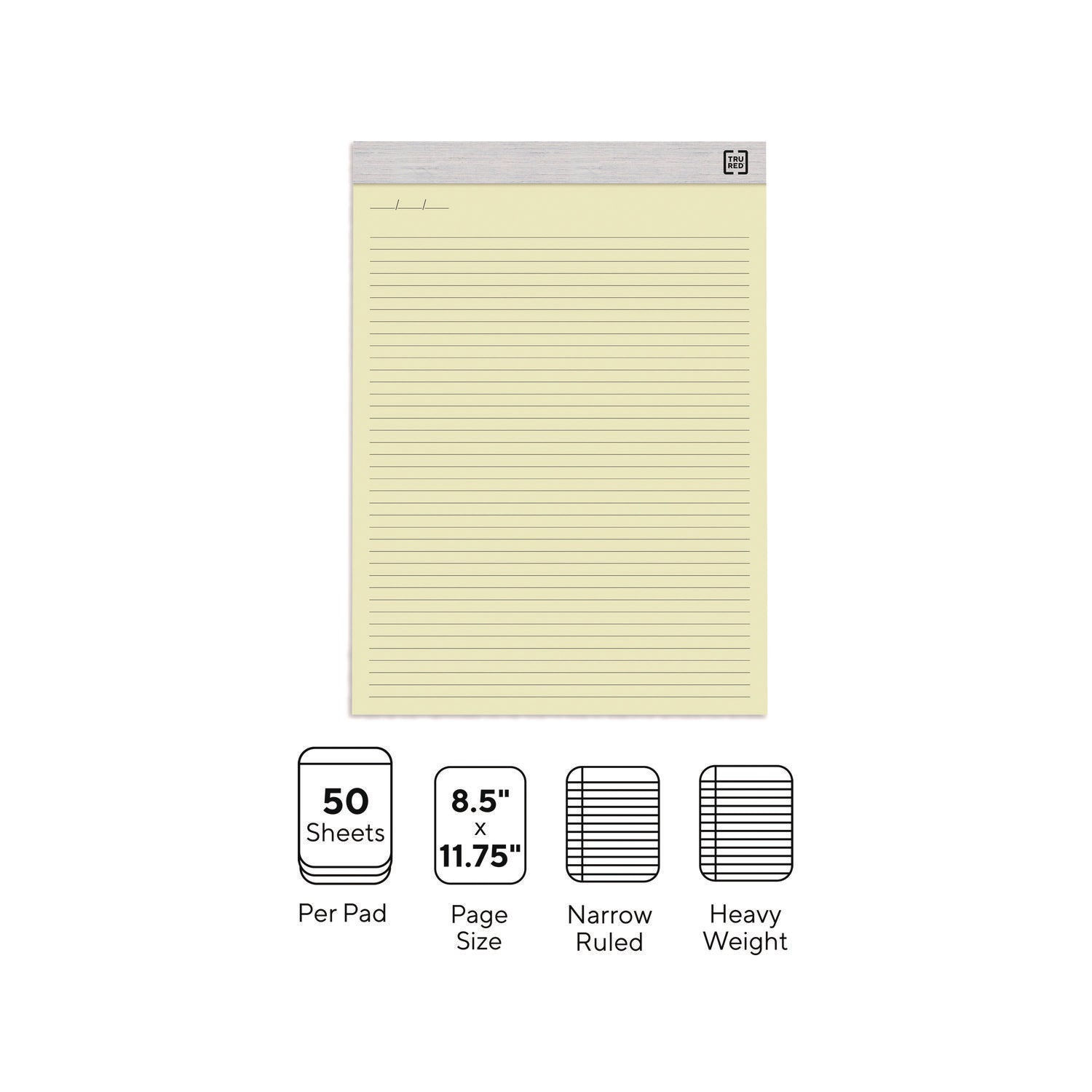 Notepads, Narrow Rule, 50 Canary Yellow 8.5 x 11.75 Sheets, 6/Pack