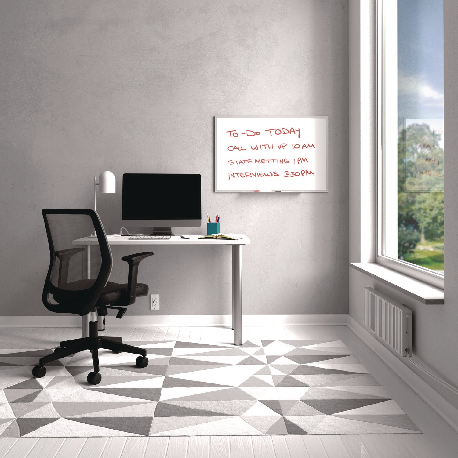 Melamine Dry Erase Board, 36" x 24", White Surface, Gray/Natural Aluminum Frame