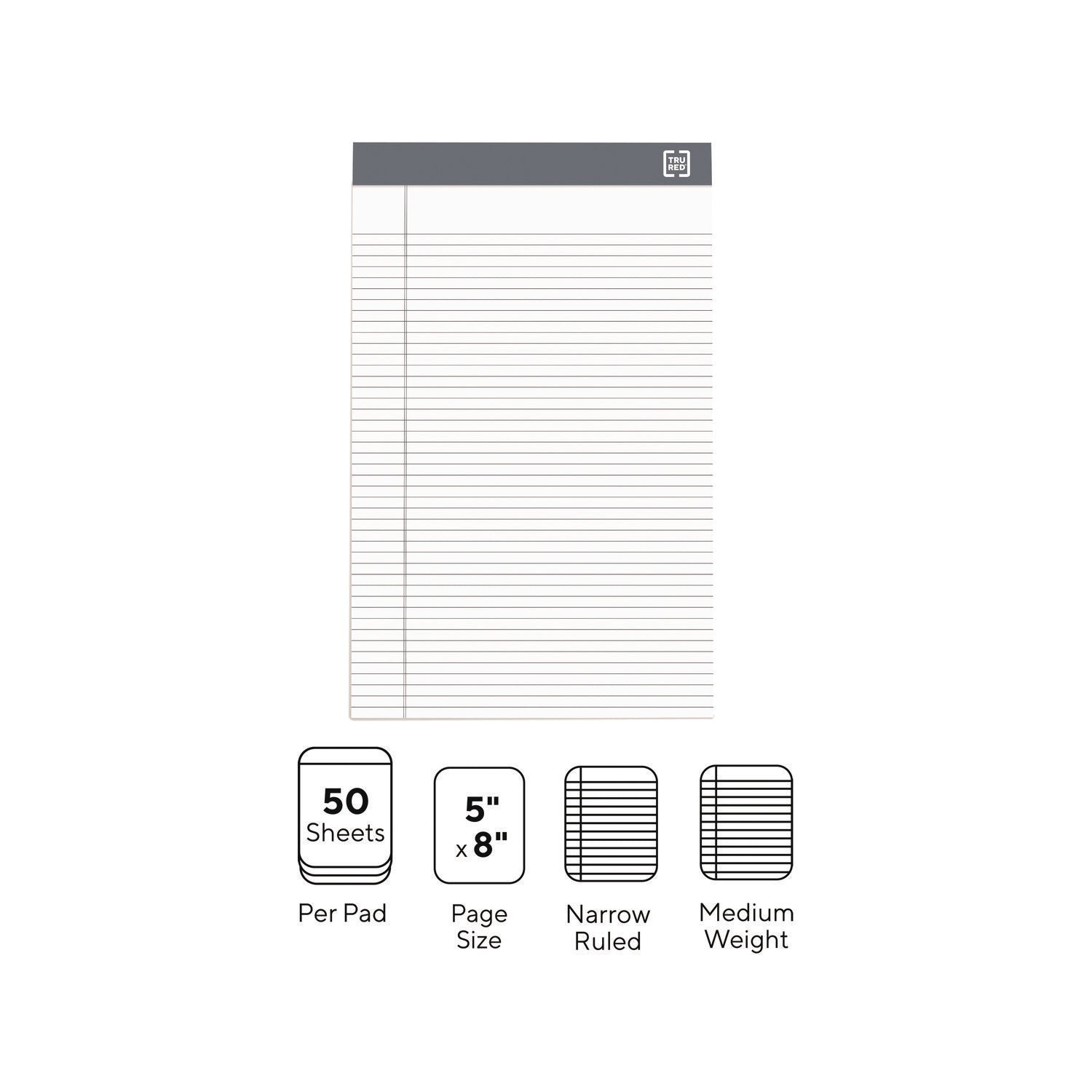 Notepads, Narrow Rule, 50 White 5 x 8 Sheets, 6/Pack