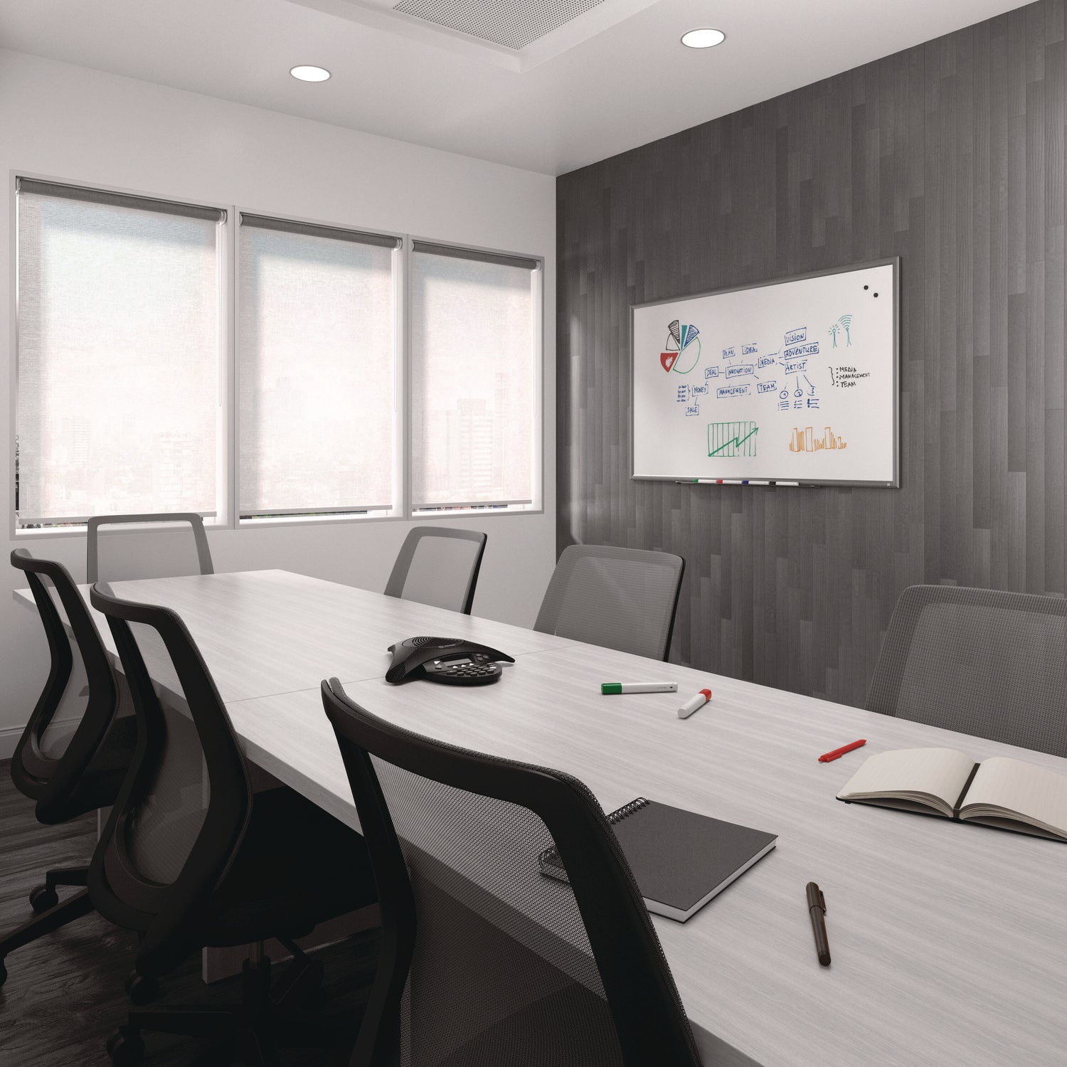 Magnetic Porcelain Dry Erase Board, 60" x 36", White Surface, Gray/Natural Aluminum Frame