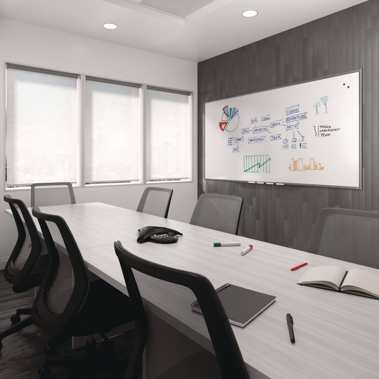 Magnetic Porcelain Dry Erase Board, 96" x 48", White Surface, Gray/Natural Aluminum Frame